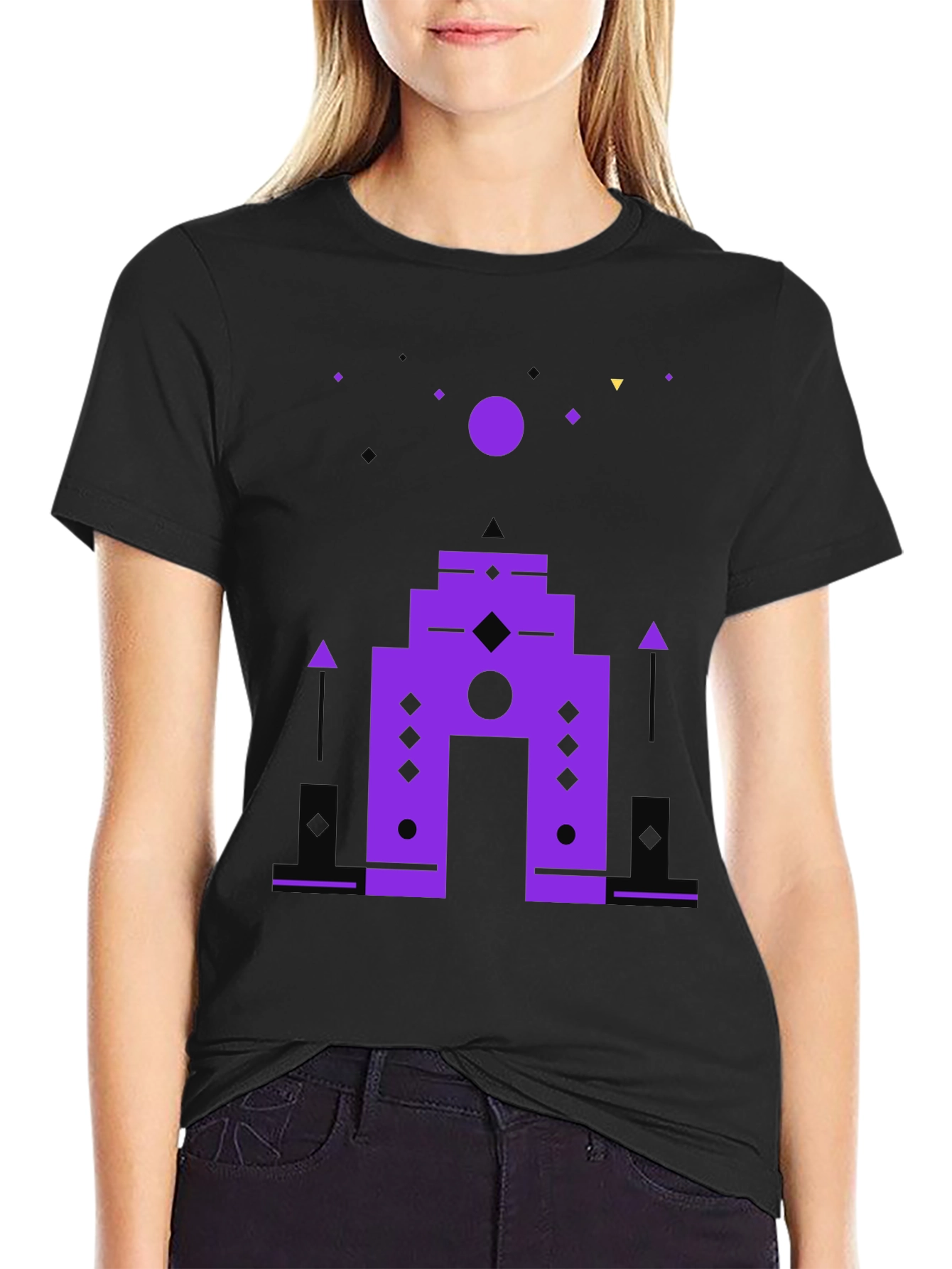 Abstract Geometric Graphic Print Black T-Shirt
