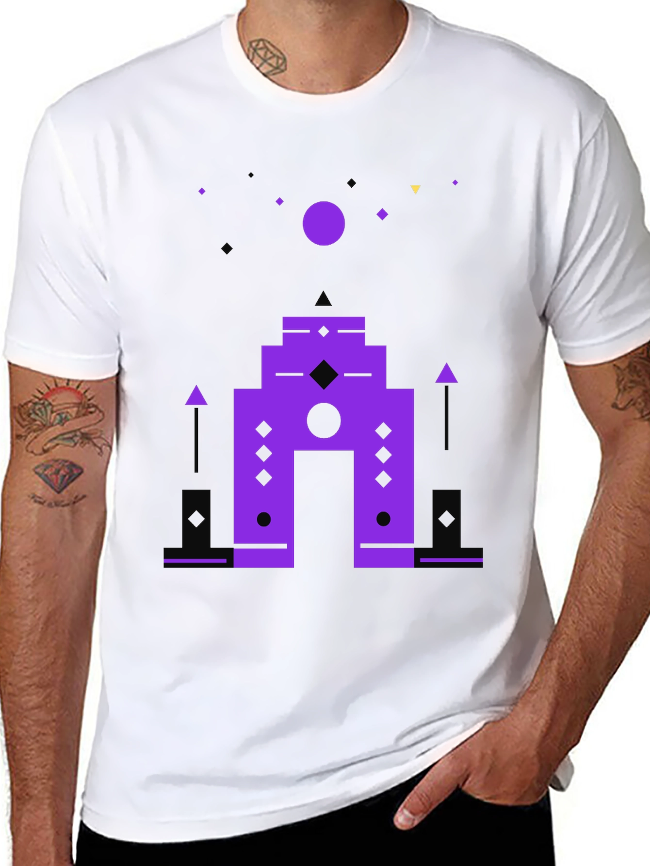 Abstract Geometric Graphic Print Black T-Shirt