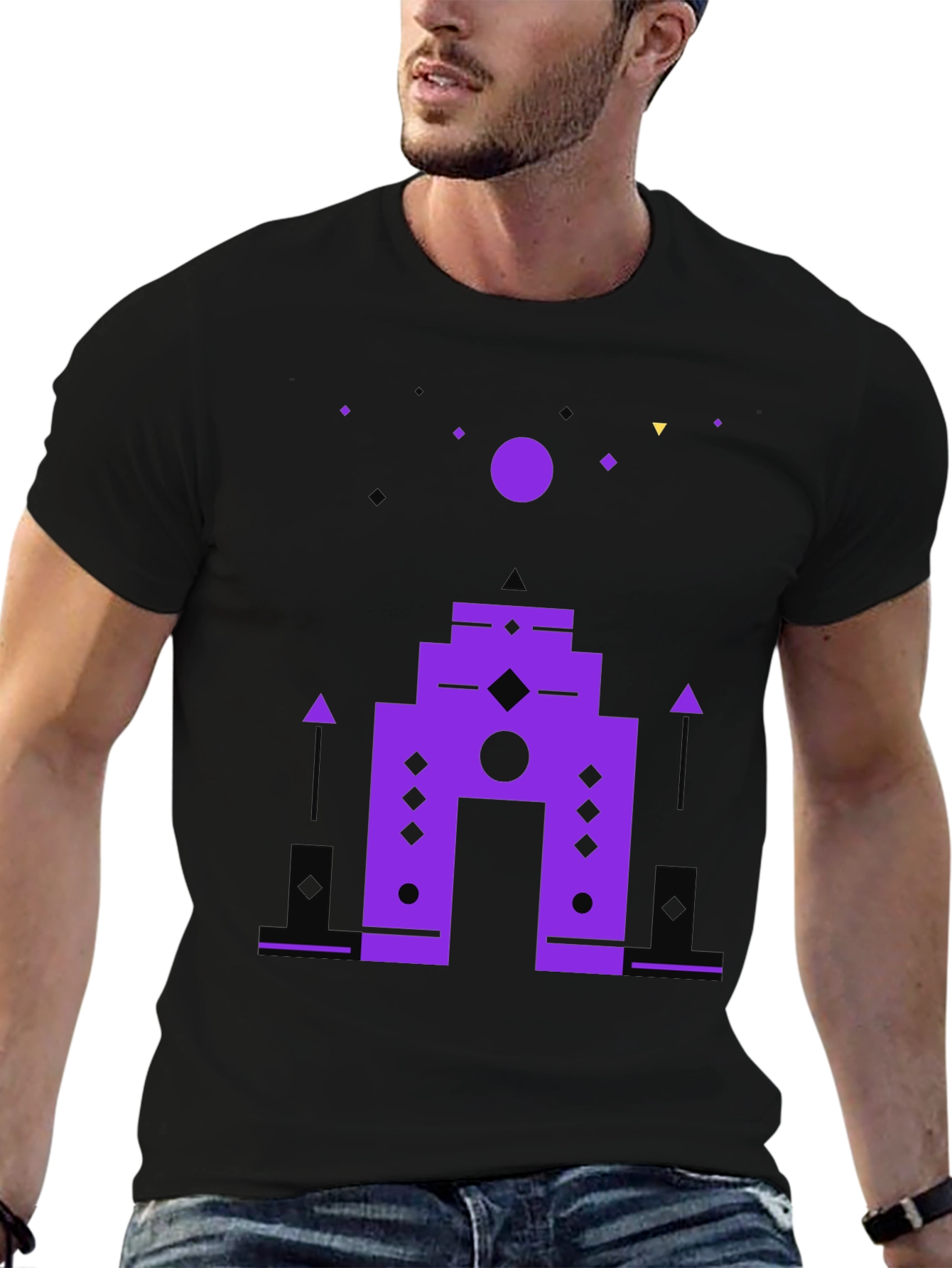Abstract Geometric Graphic Print Black T-Shirt