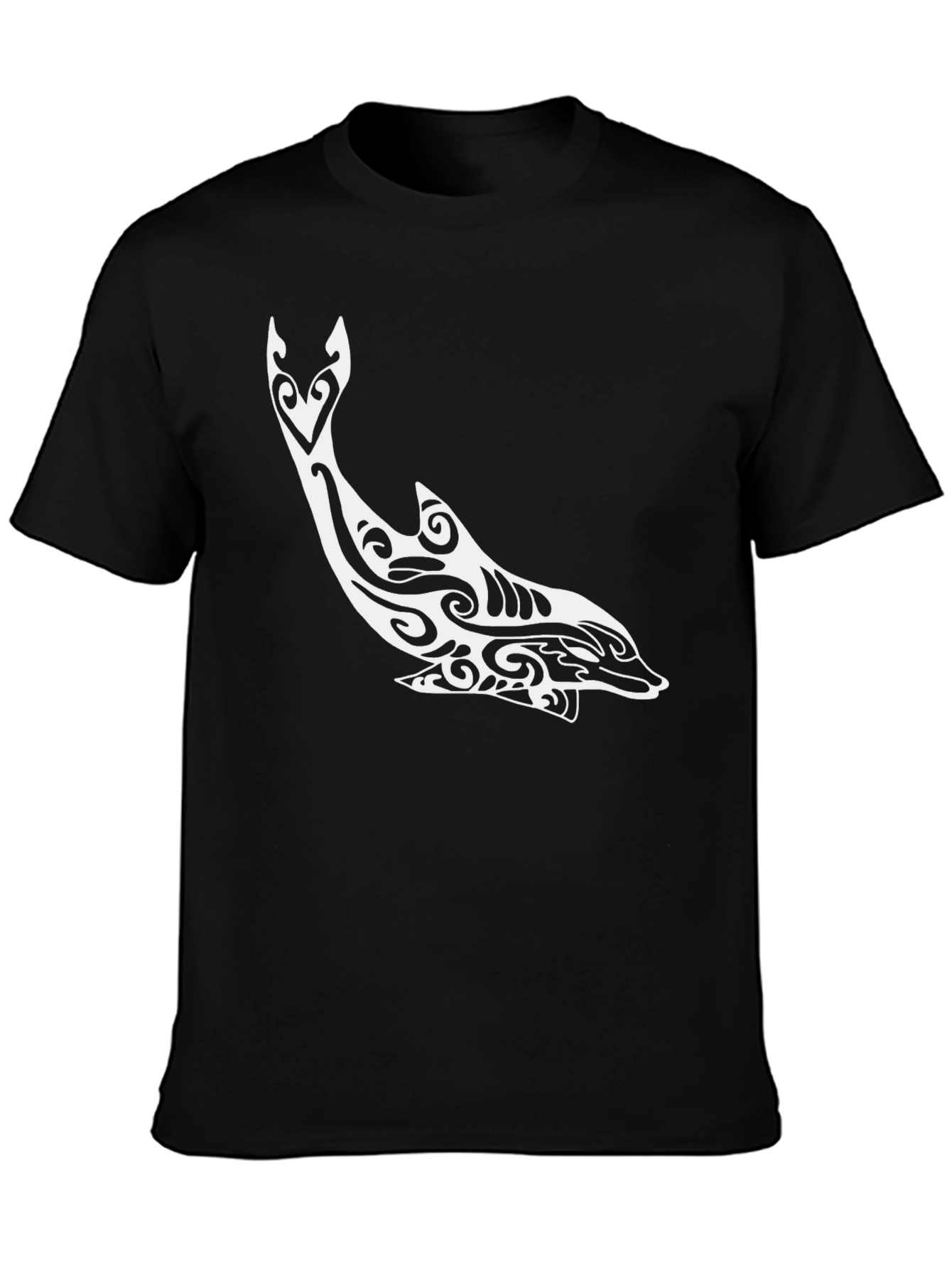 Tribal Dolphin Graphic Tee - Stylish Black T-Shirt