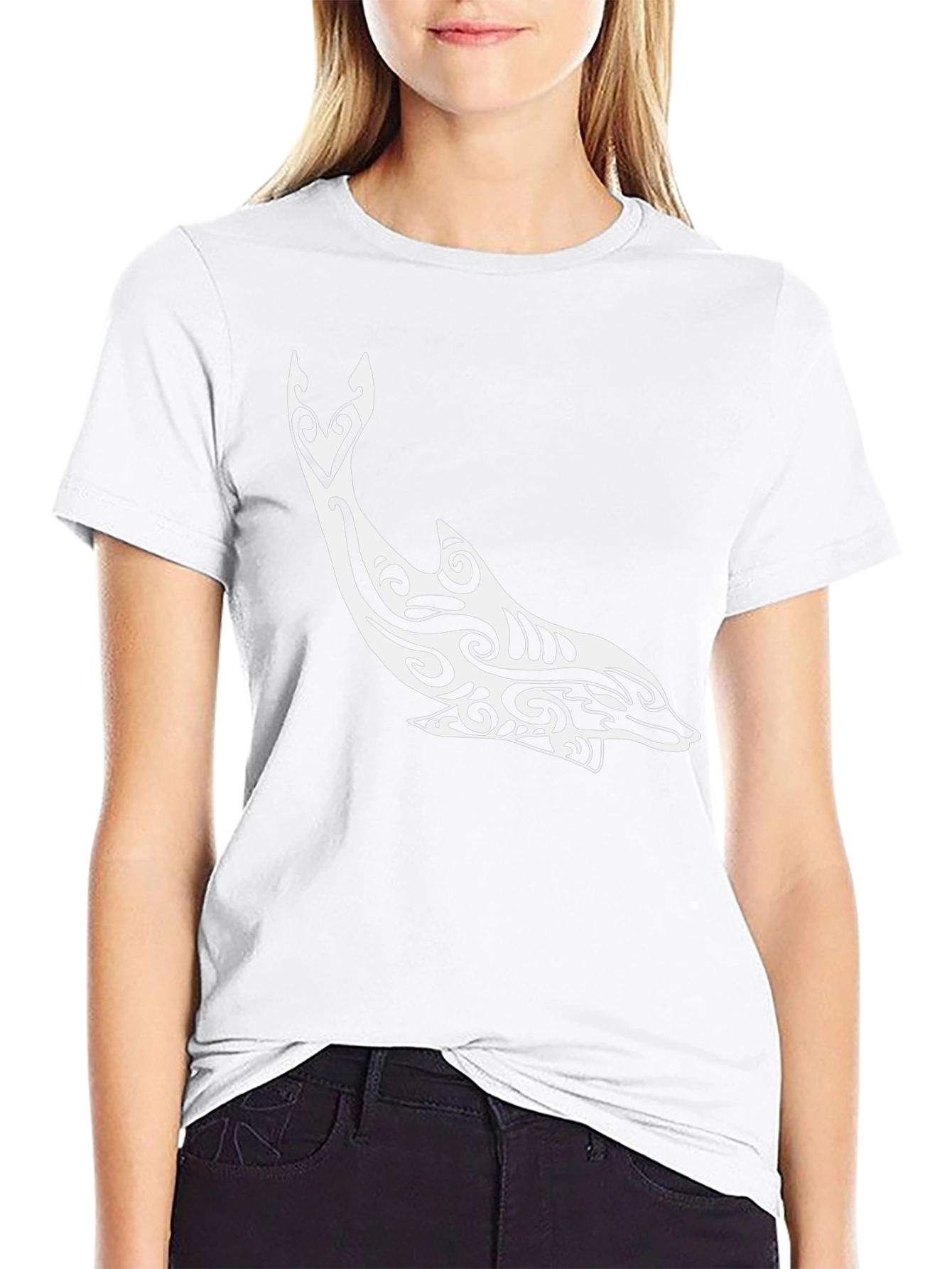 Tribal Dolphin Graphic Tee - Stylish Black T-Shirt