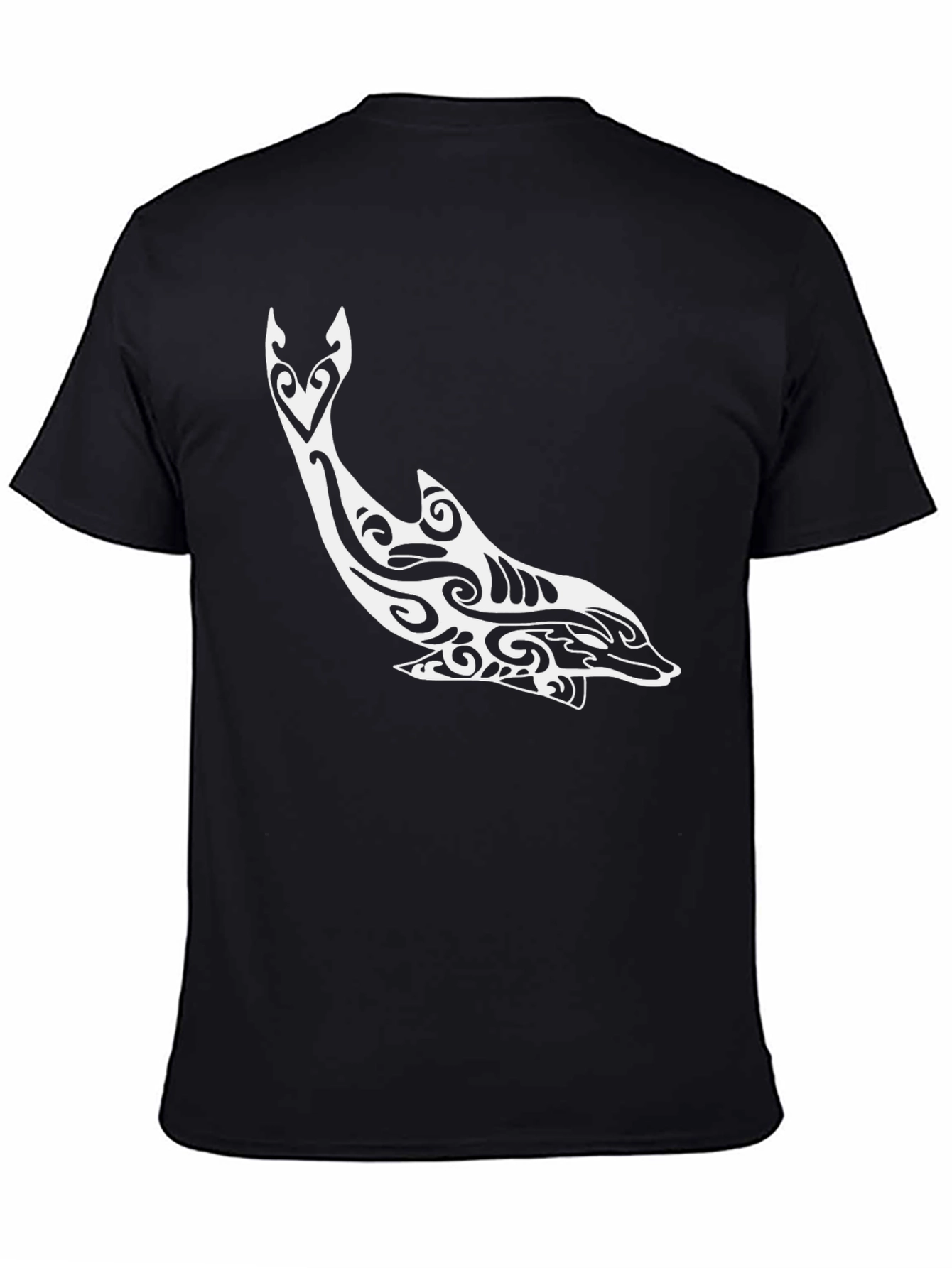 Tribal Dolphin Graphic Tee - Stylish Black T-Shirt