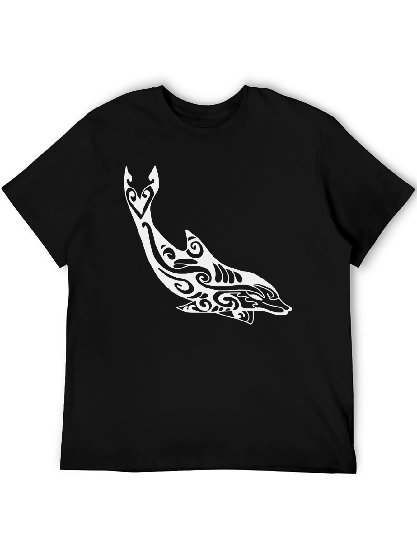 Tribal Dolphin Graphic Tee - Stylish Black T-Shirt