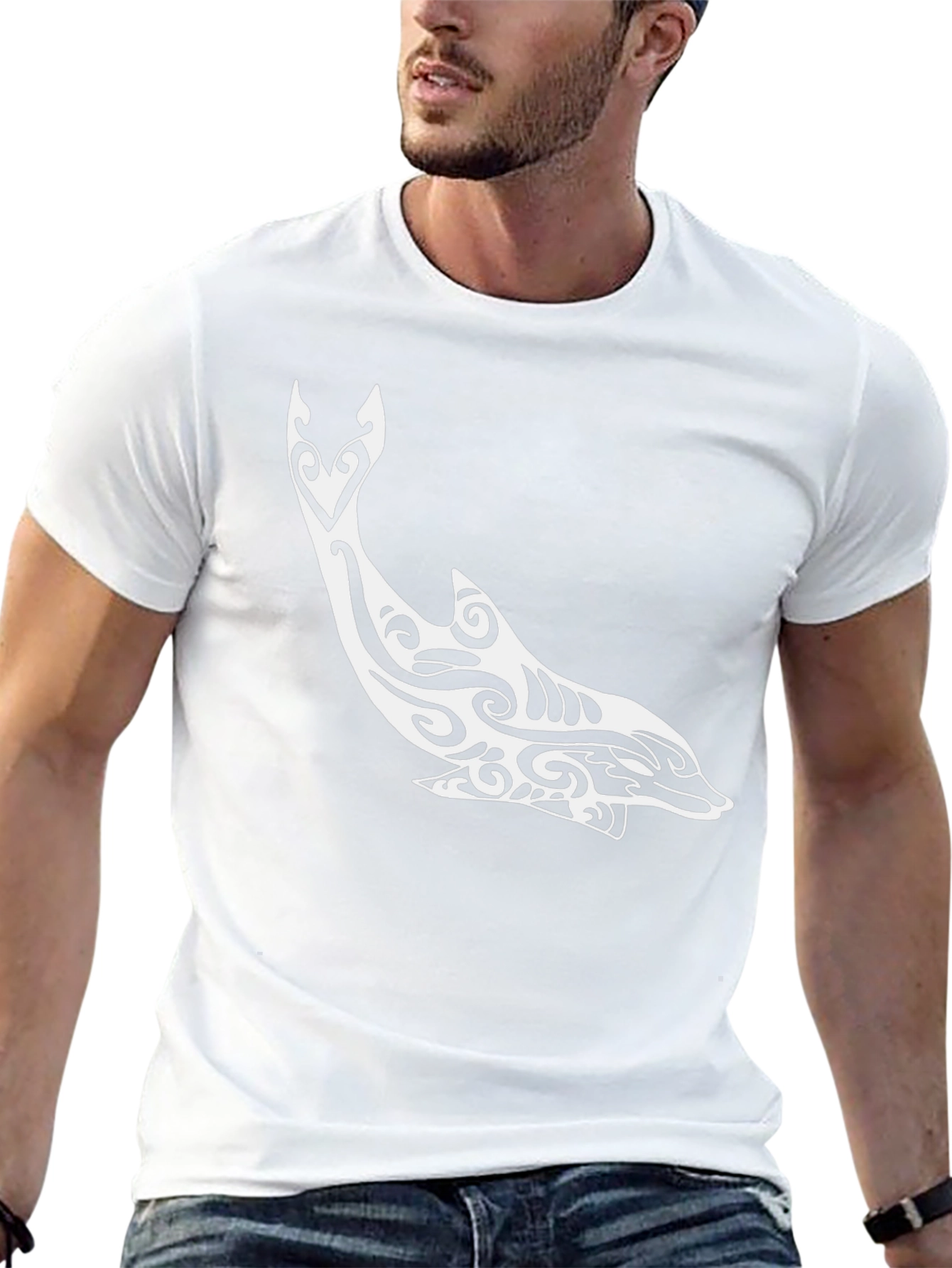 Tribal Dolphin Graphic Tee - Stylish Black T-Shirt