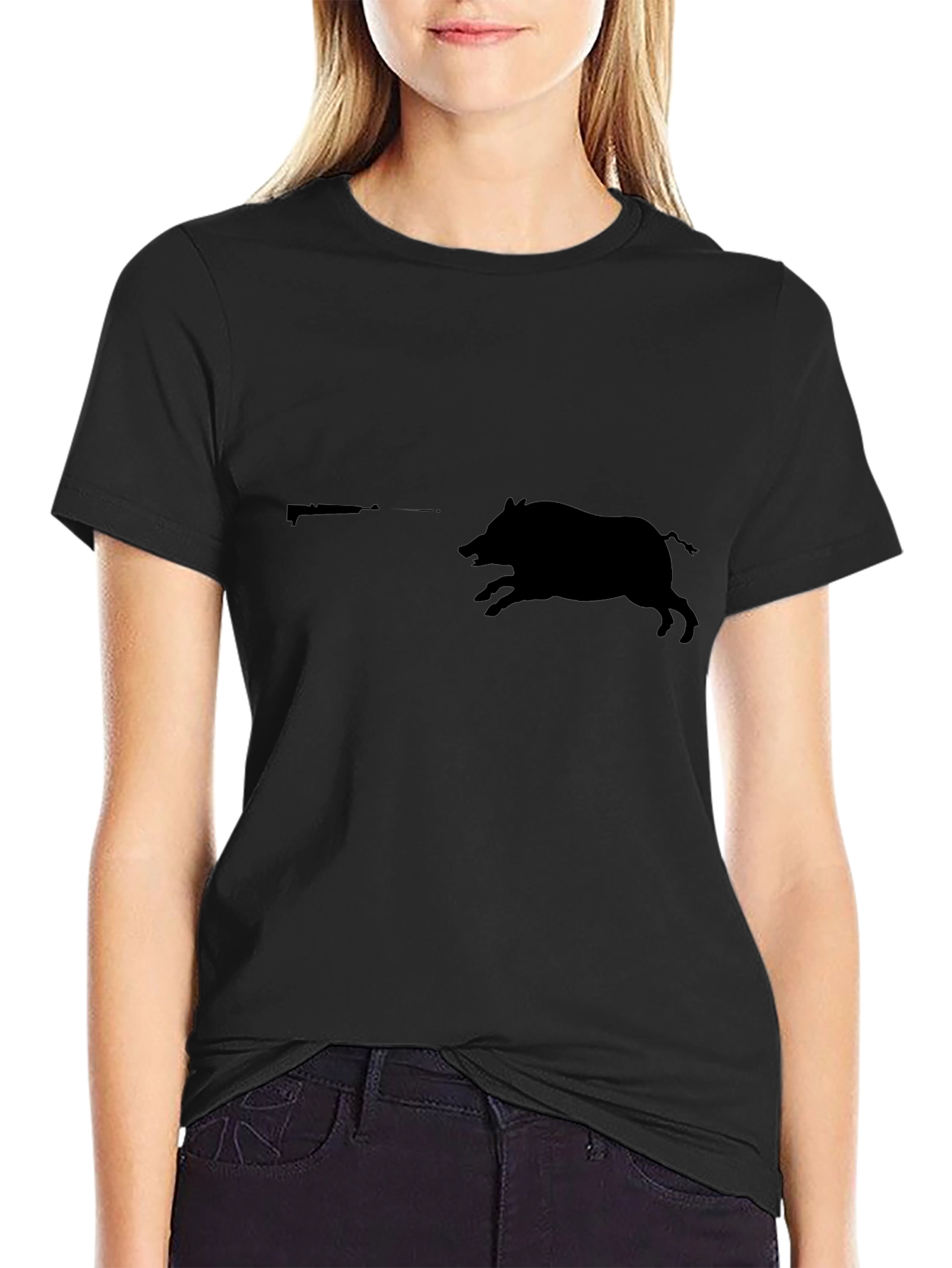 Wild Hog Hunting Tee - Black Cotton Graphic T-Shirt