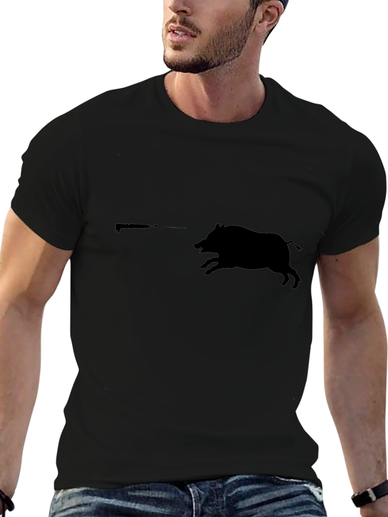 Wild Hog Hunting Tee - Black Cotton Graphic T-Shirt