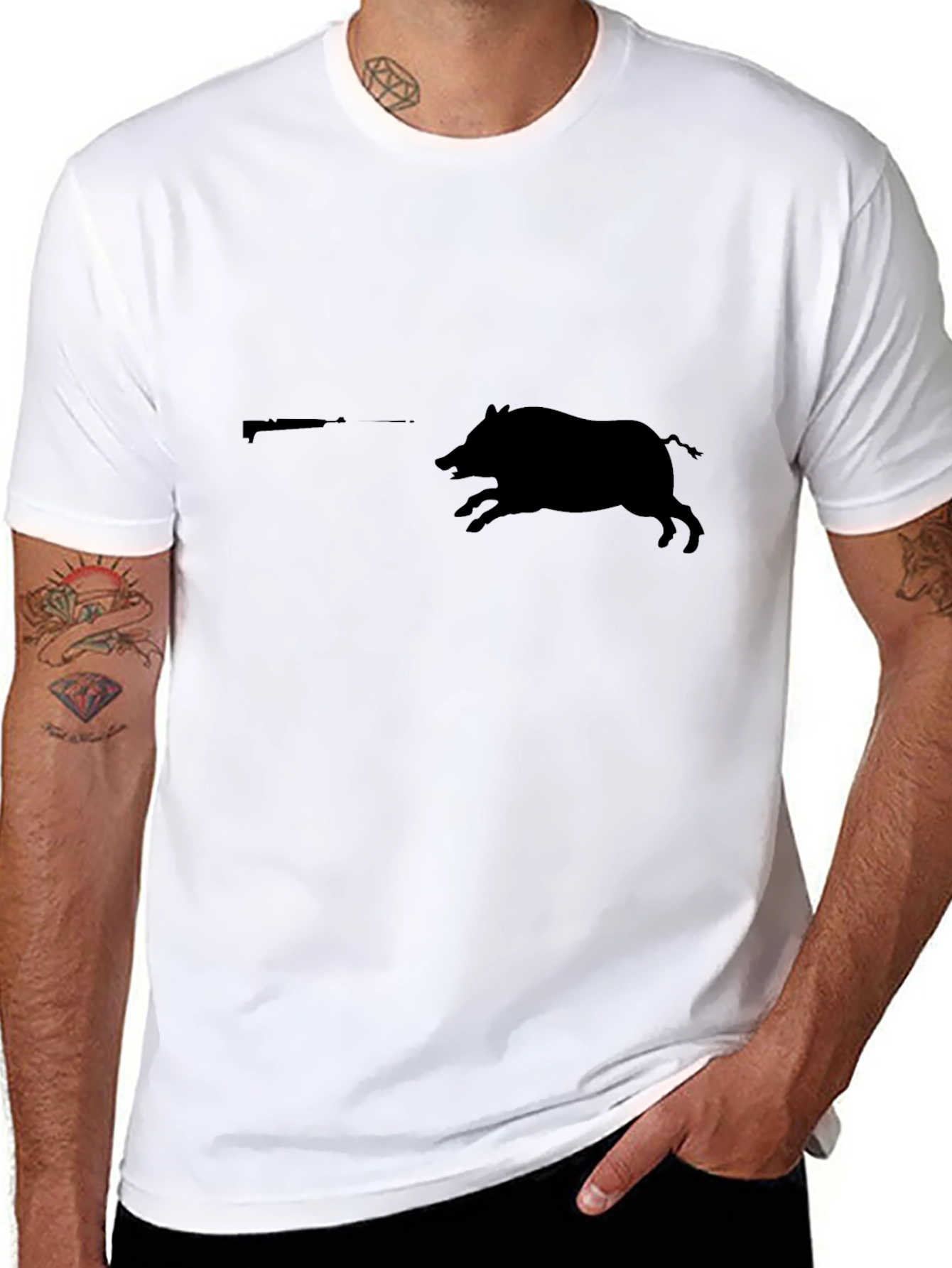 Wild Hog Hunting Tee - Black Cotton Graphic T-Shirt