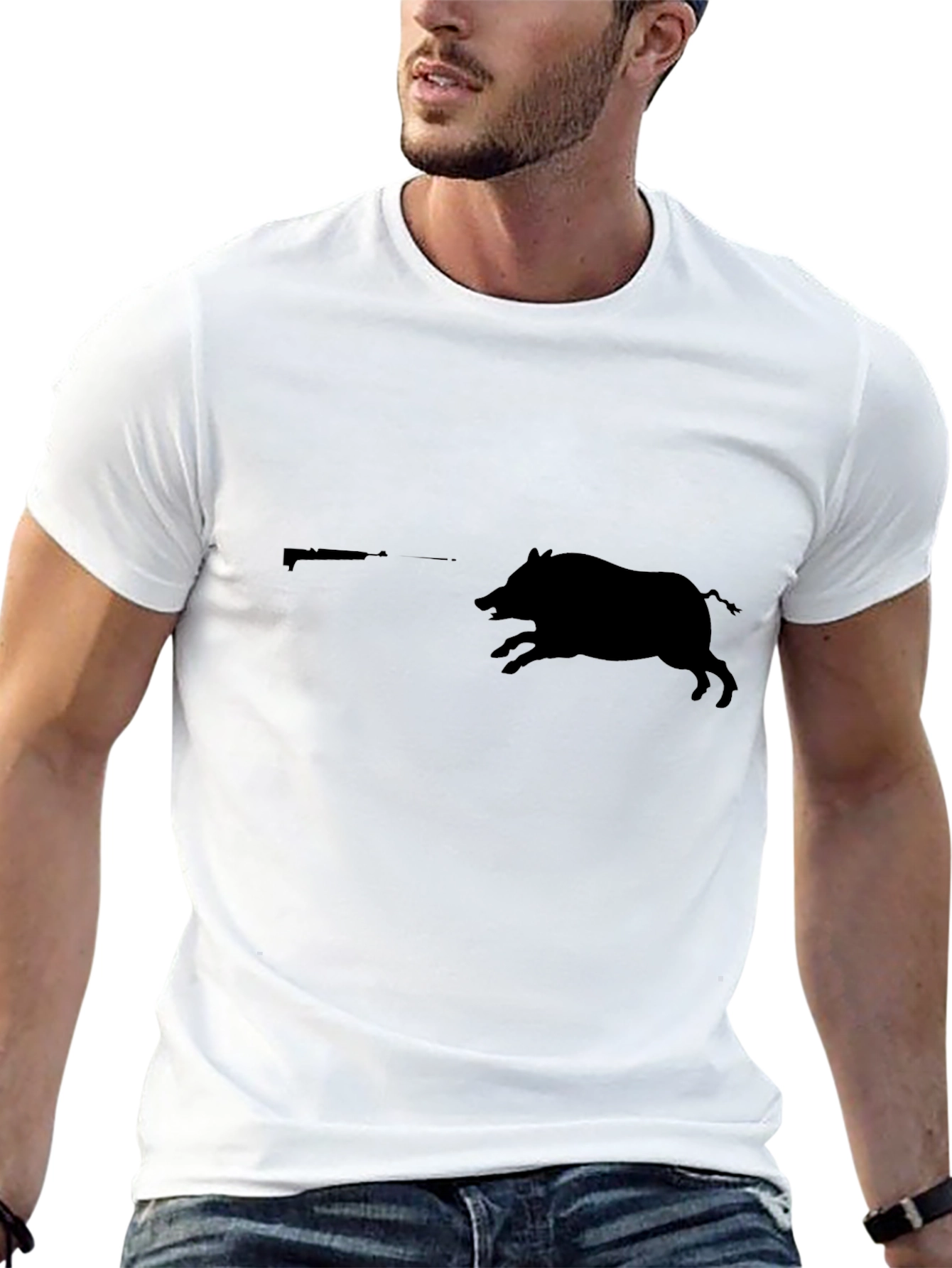 Wild Hog Hunting Tee - Black Cotton Graphic T-Shirt