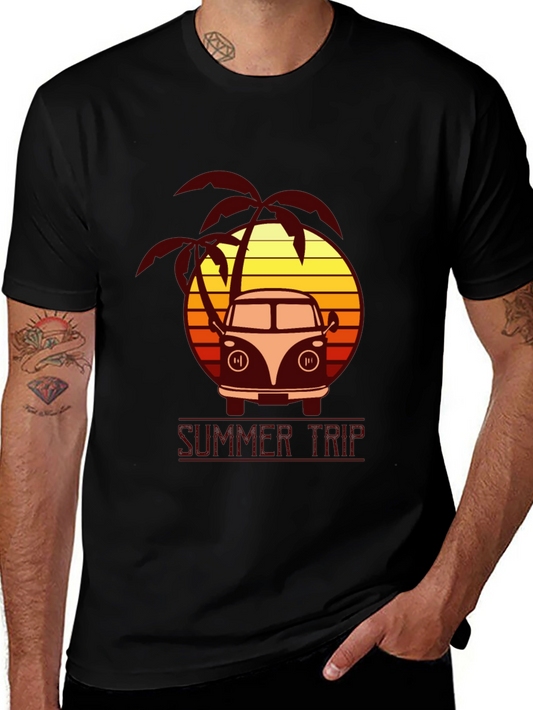 Summer Trip Graphic Tee - Retro Van & Palm Trees