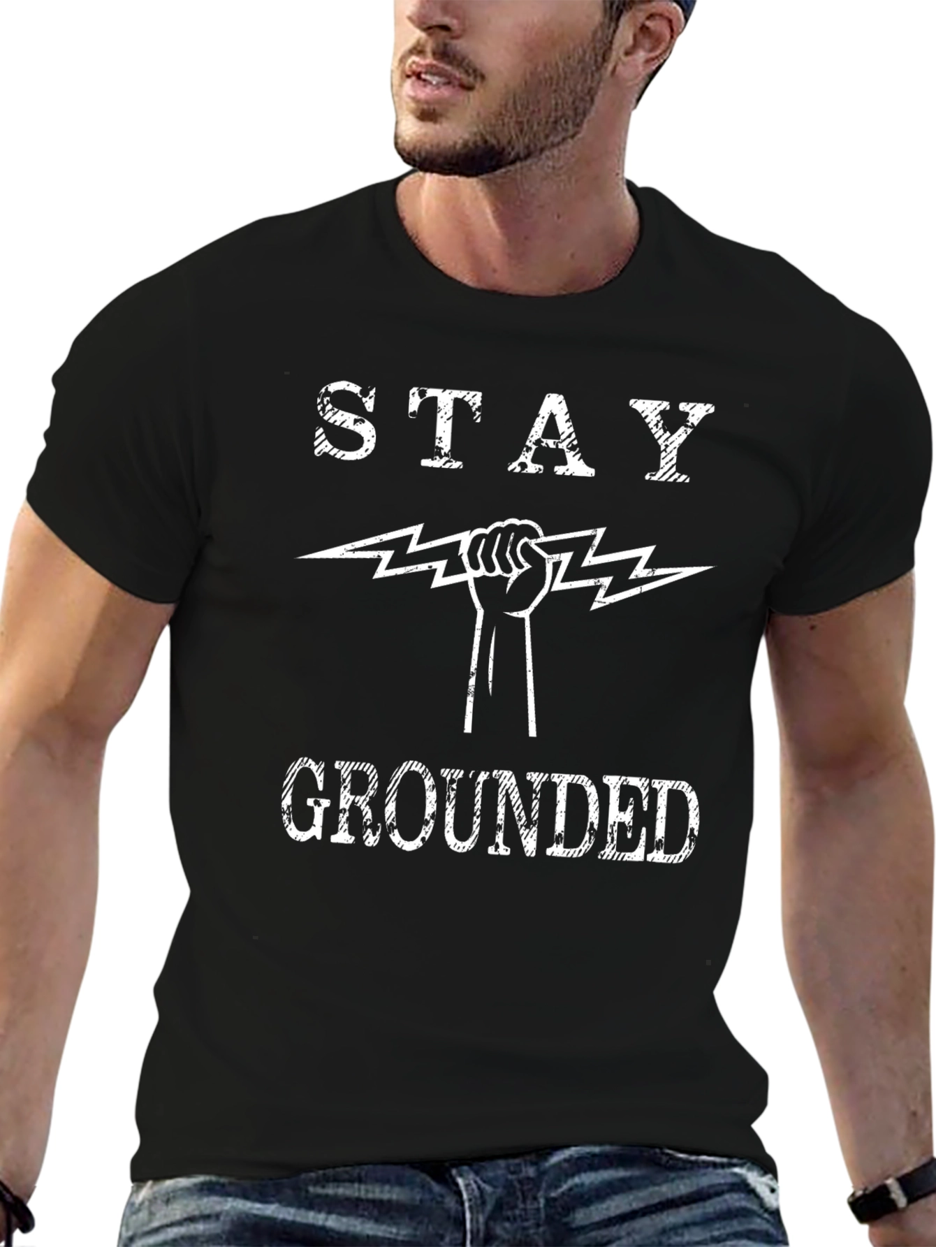 Stay Grounded Graphic Print Black T-Shirt