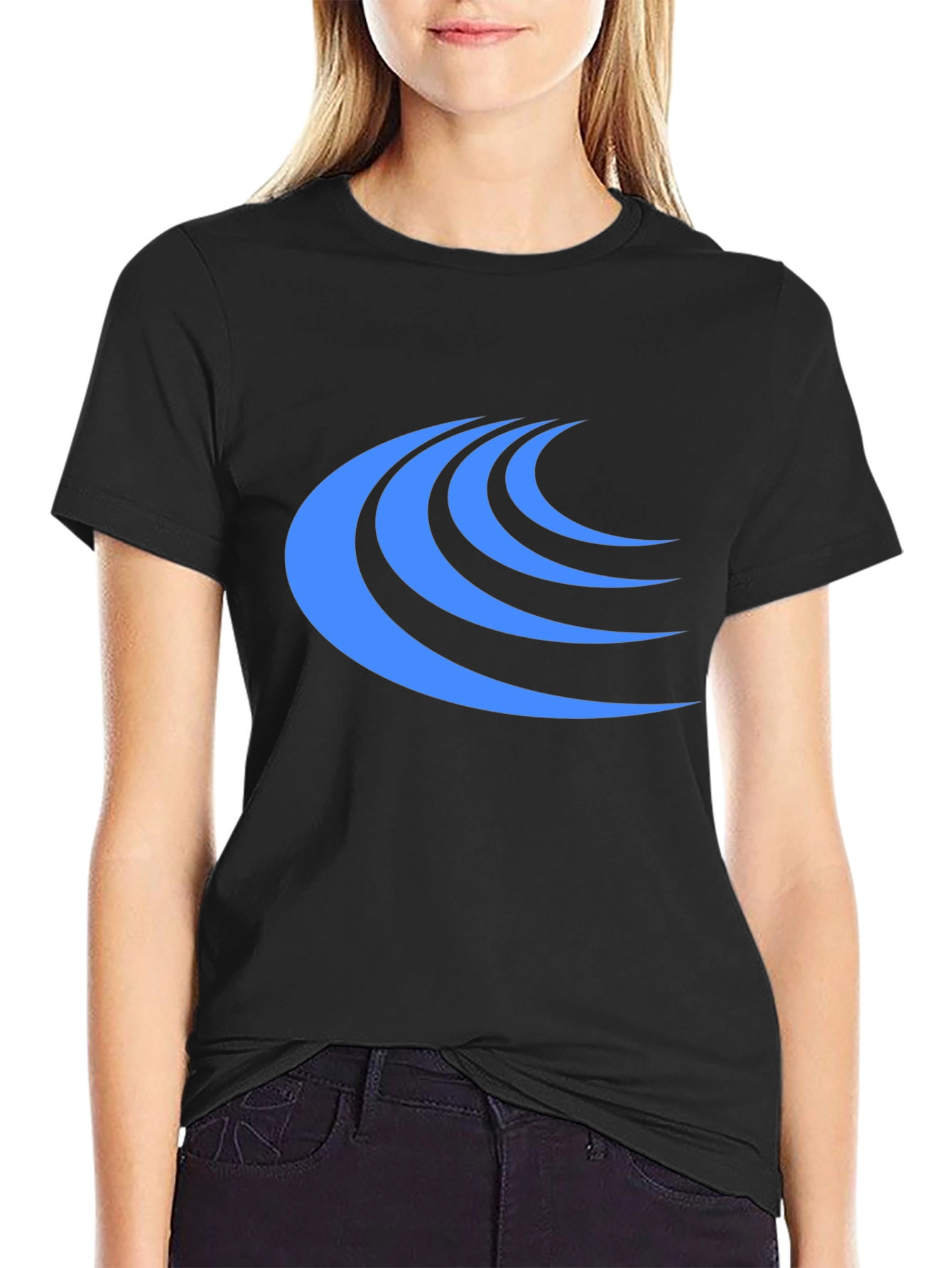 Stylish Black Tee with Blue Wave Design