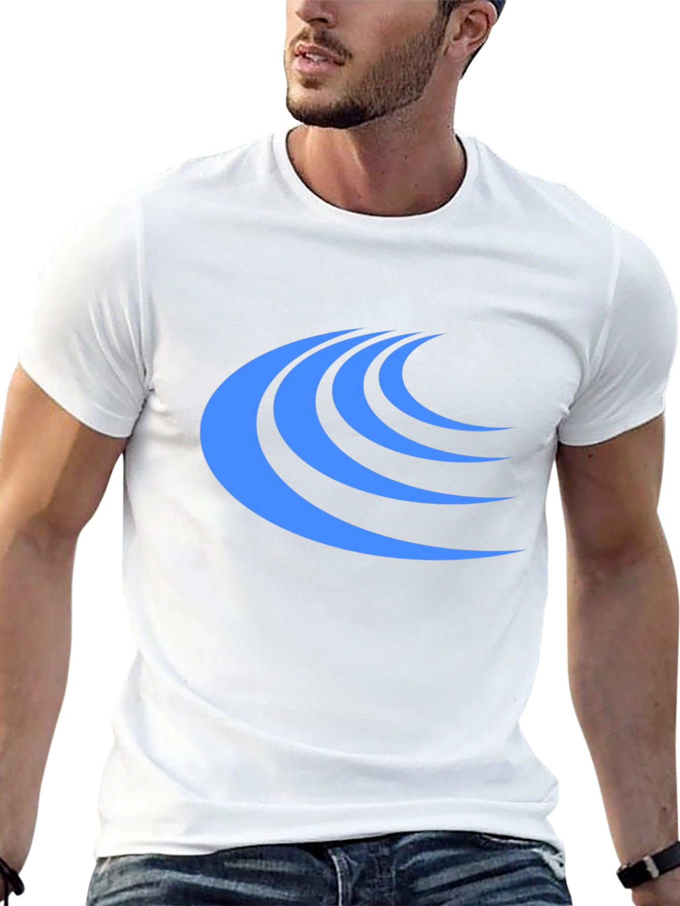 Stylish Black Tee with Blue Wave Design