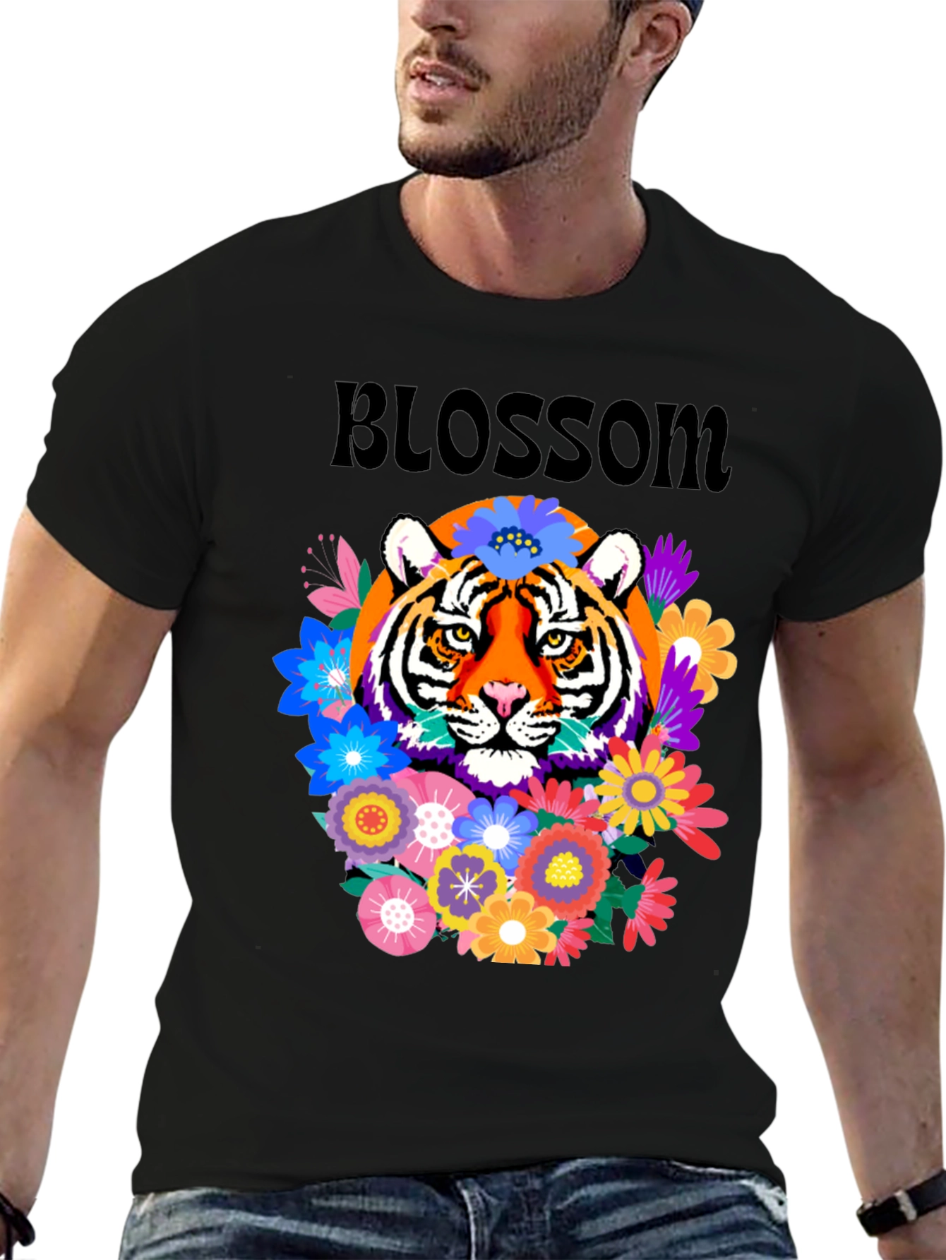 Tiger Blossom Graphic Tee - Floral Tiger Design