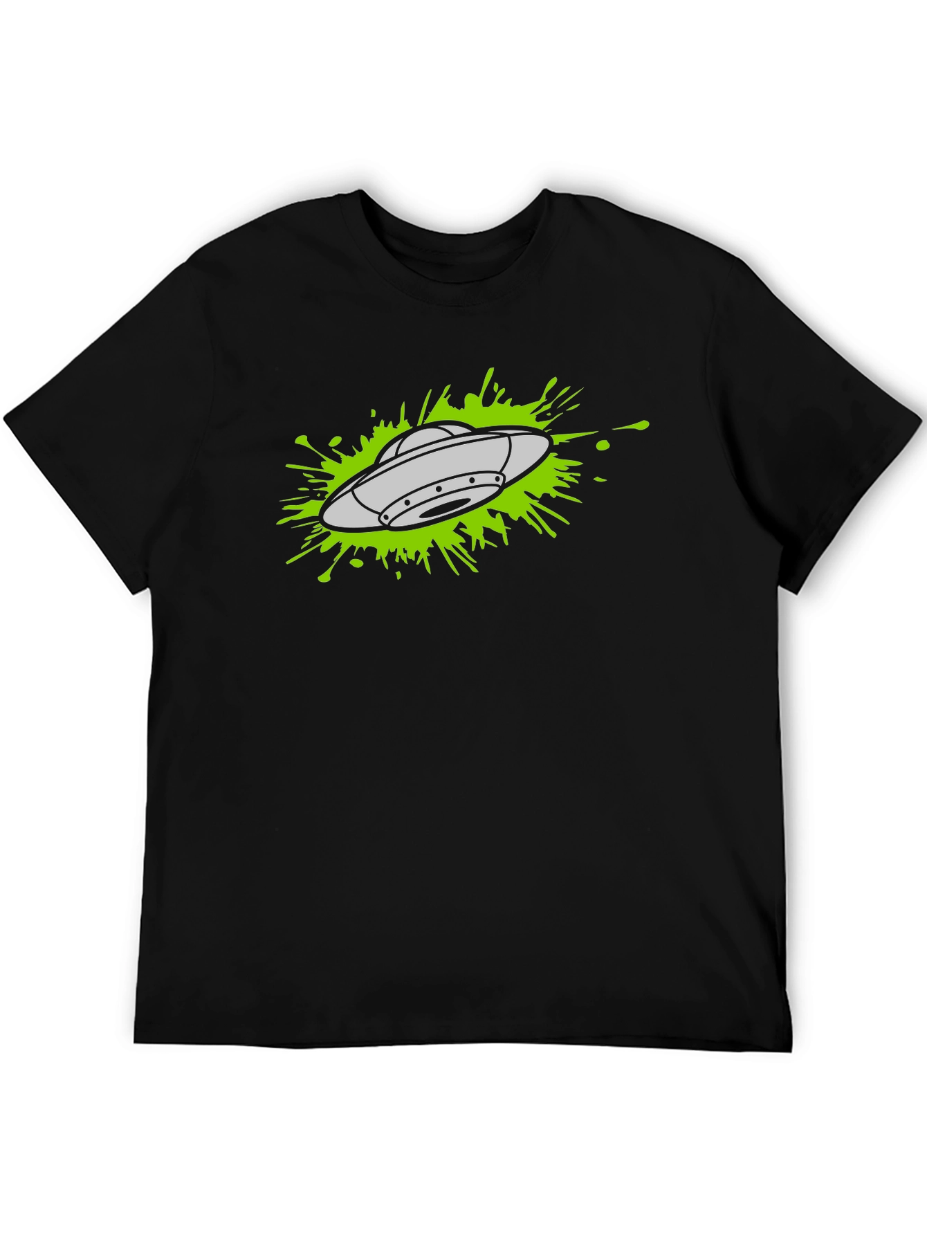 UFO Splatter Graphic Tee - Black Cotton T-Shirt