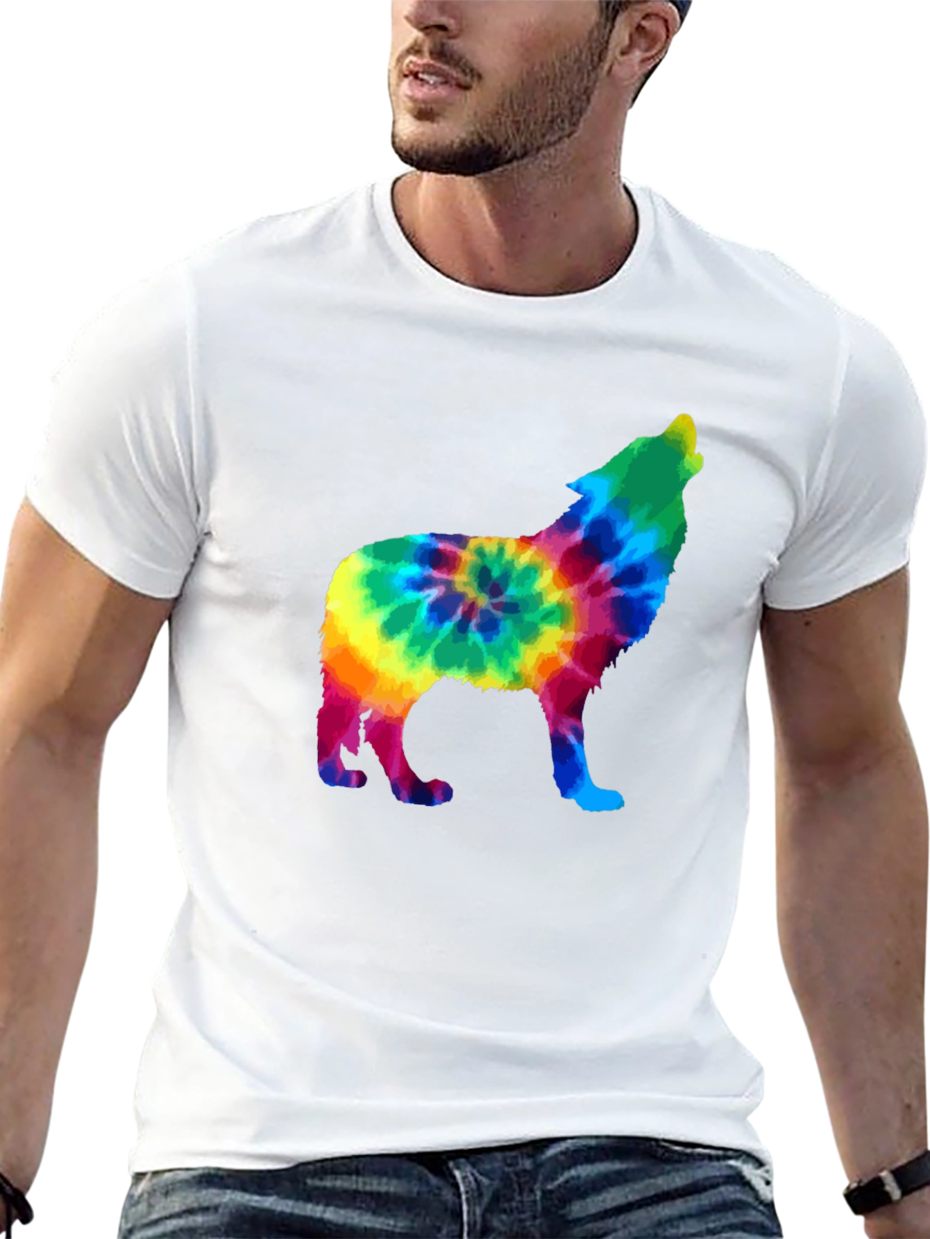 Tie-Dye Wolf Graphic Black T-Shirt