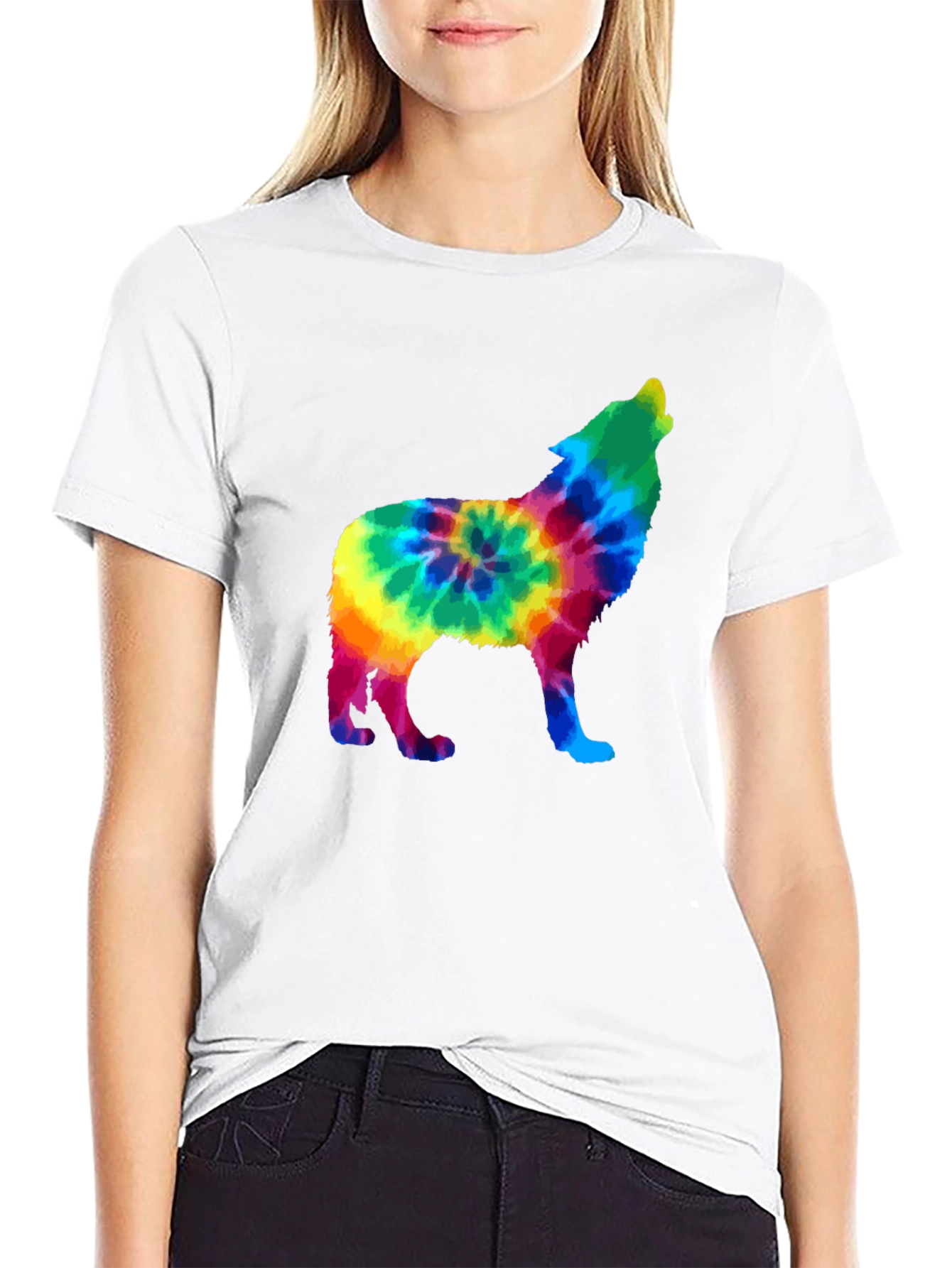 Tie-Dye Wolf Graphic Black T-Shirt