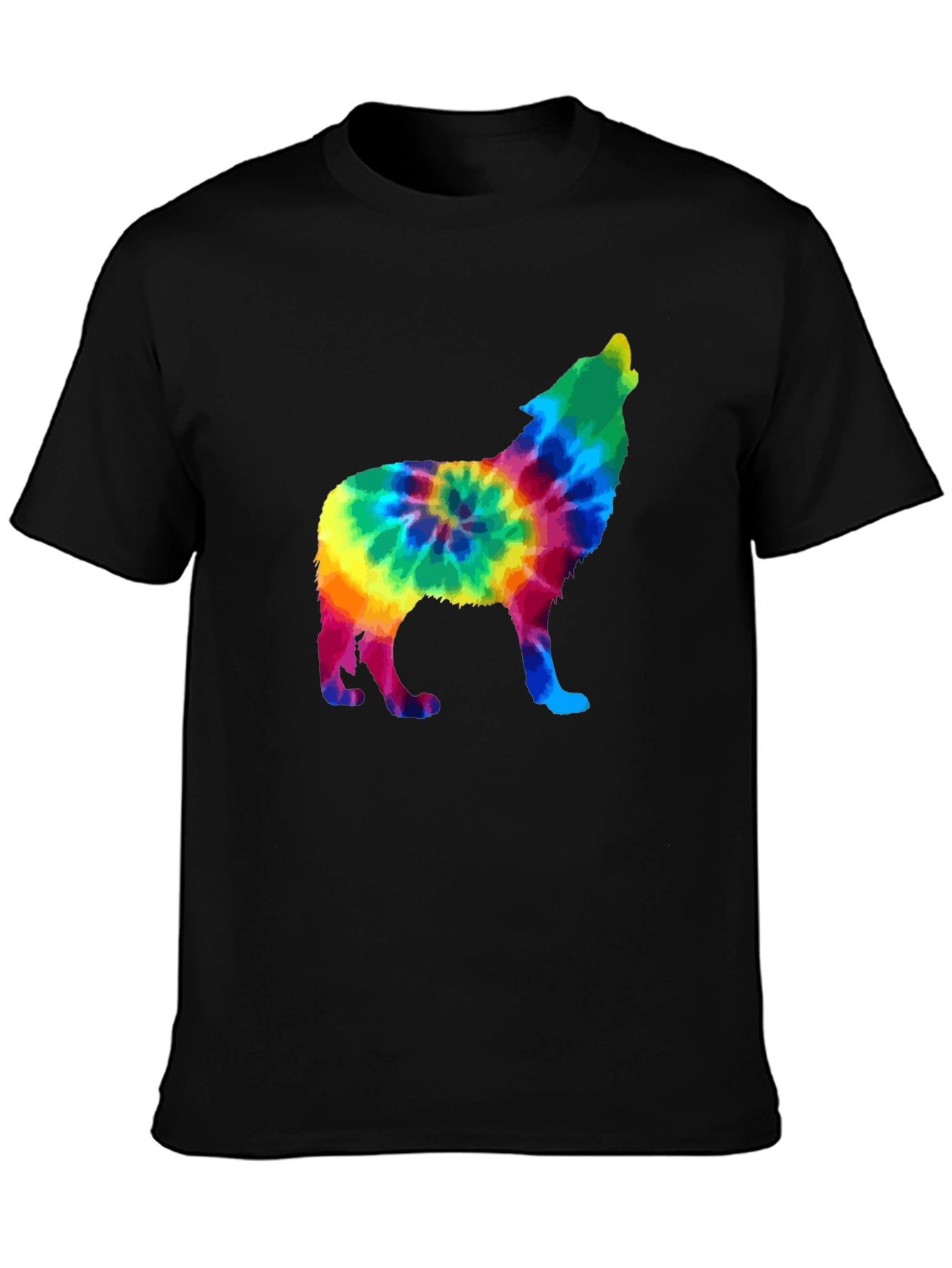 Tie-Dye Wolf Graphic Black T-Shirt