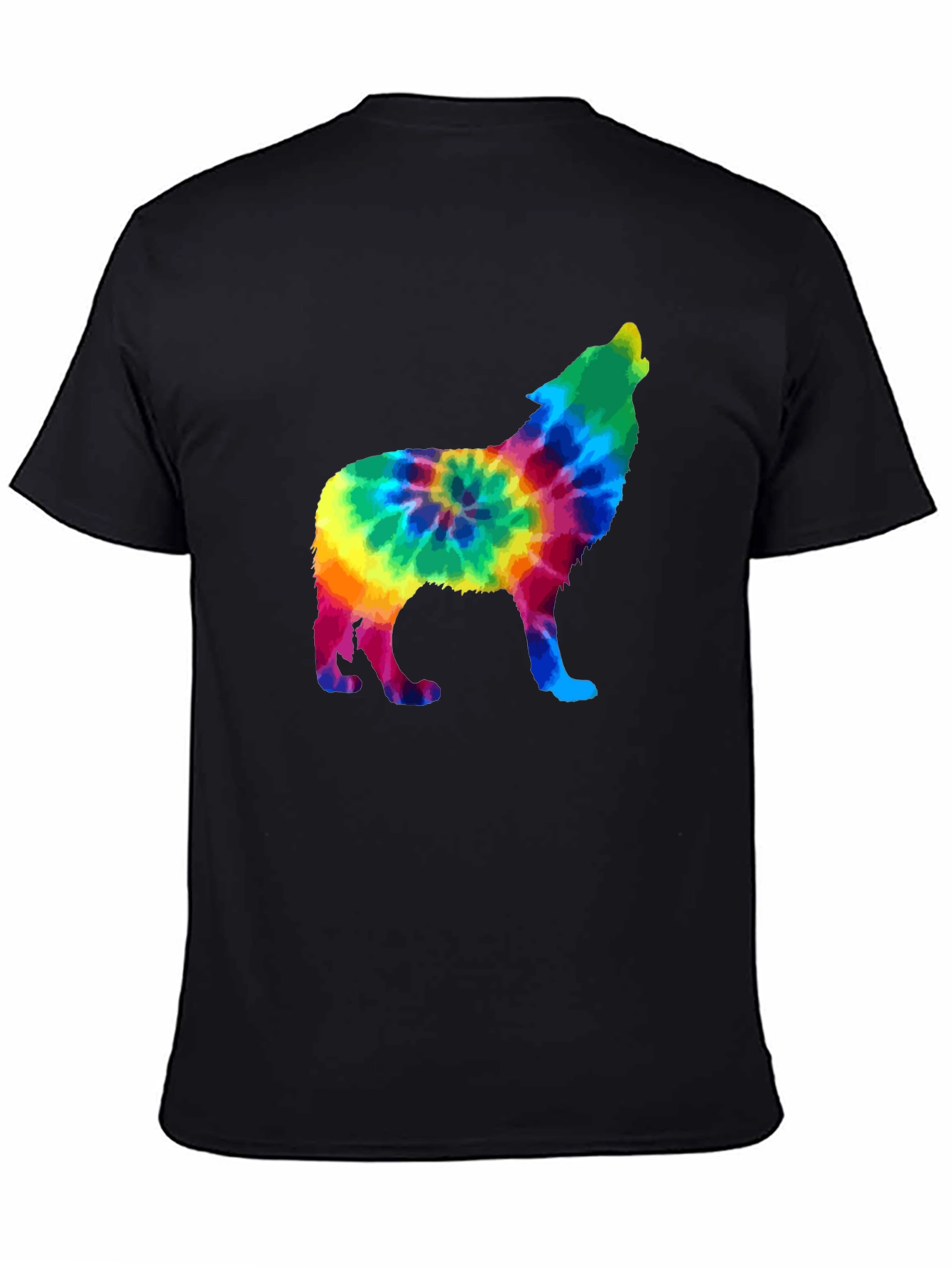 Tie-Dye Wolf Graphic Black T-Shirt