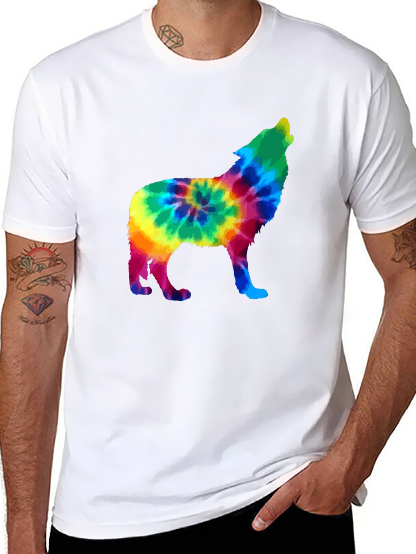 Tie-Dye Wolf Graphic Black T-Shirt
