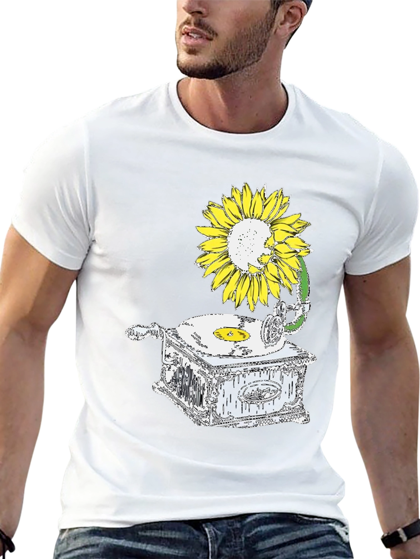 Sunflower Gramophone Black Graphic T-Shirt