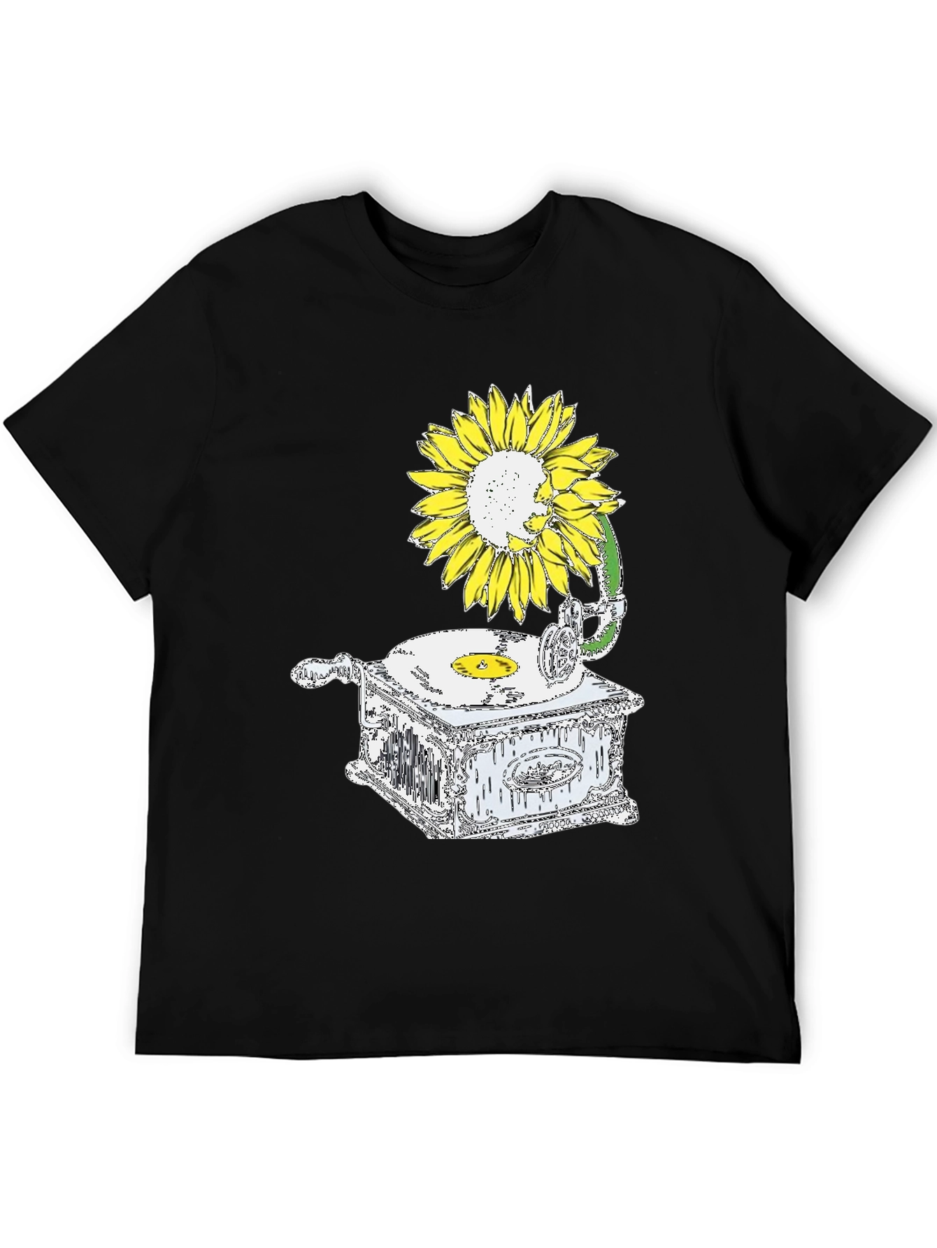Sunflower Gramophone Black Graphic T-Shirt