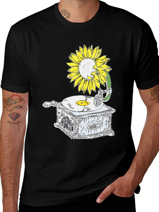 Sunflower Gramophone Black Graphic T-Shirt