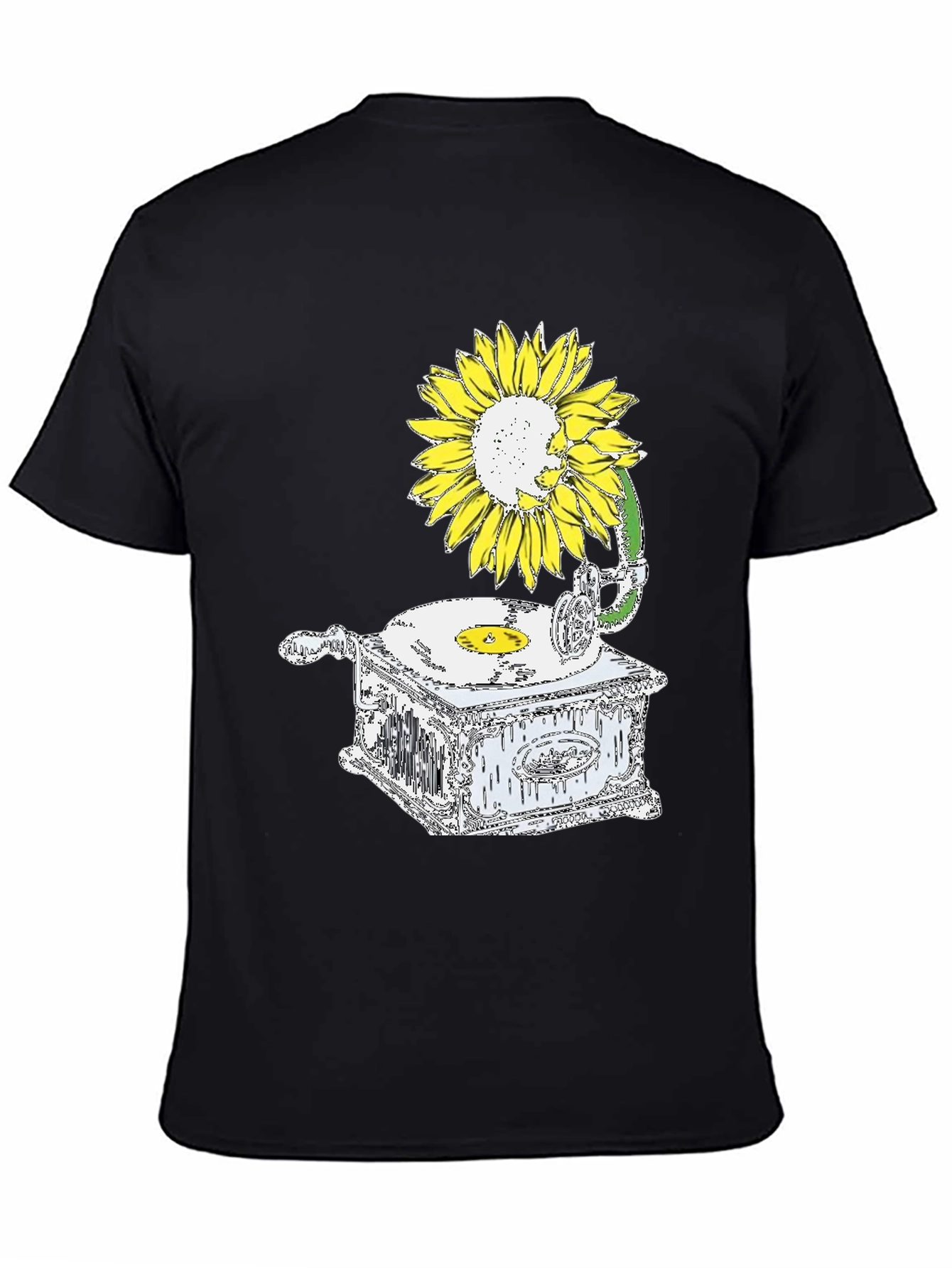 Sunflower Gramophone Black Graphic T-Shirt