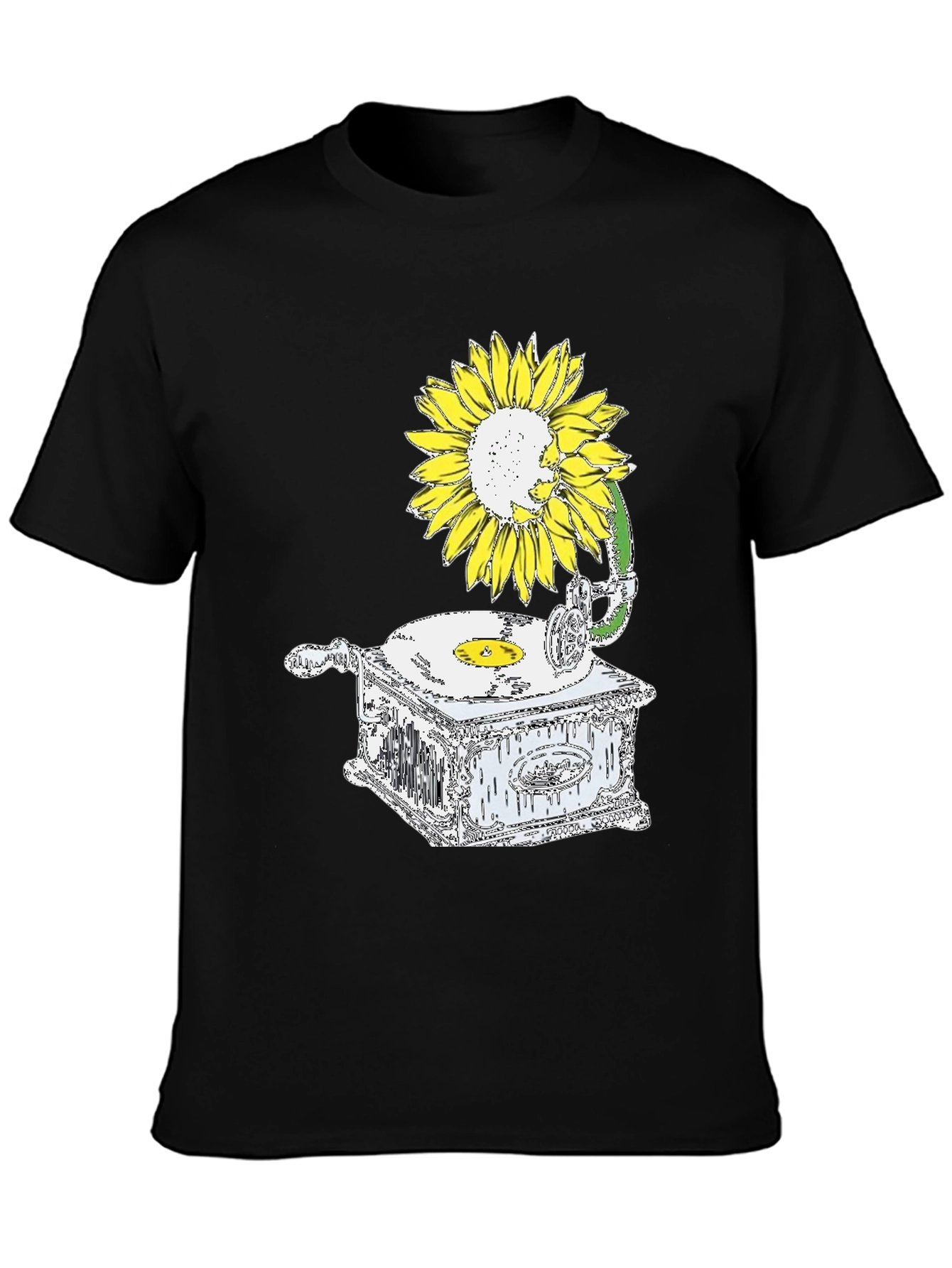 Sunflower Gramophone Black Graphic T-Shirt