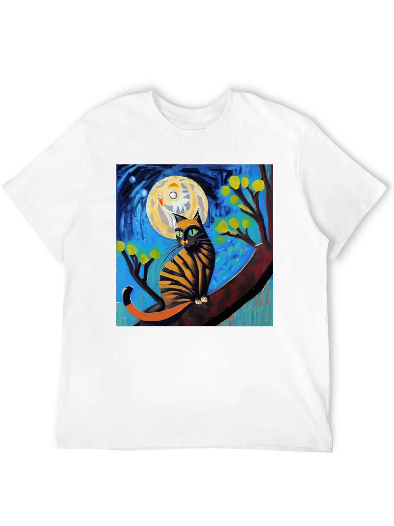 Starry Night Cat T-Shirt - Unique Art Tee