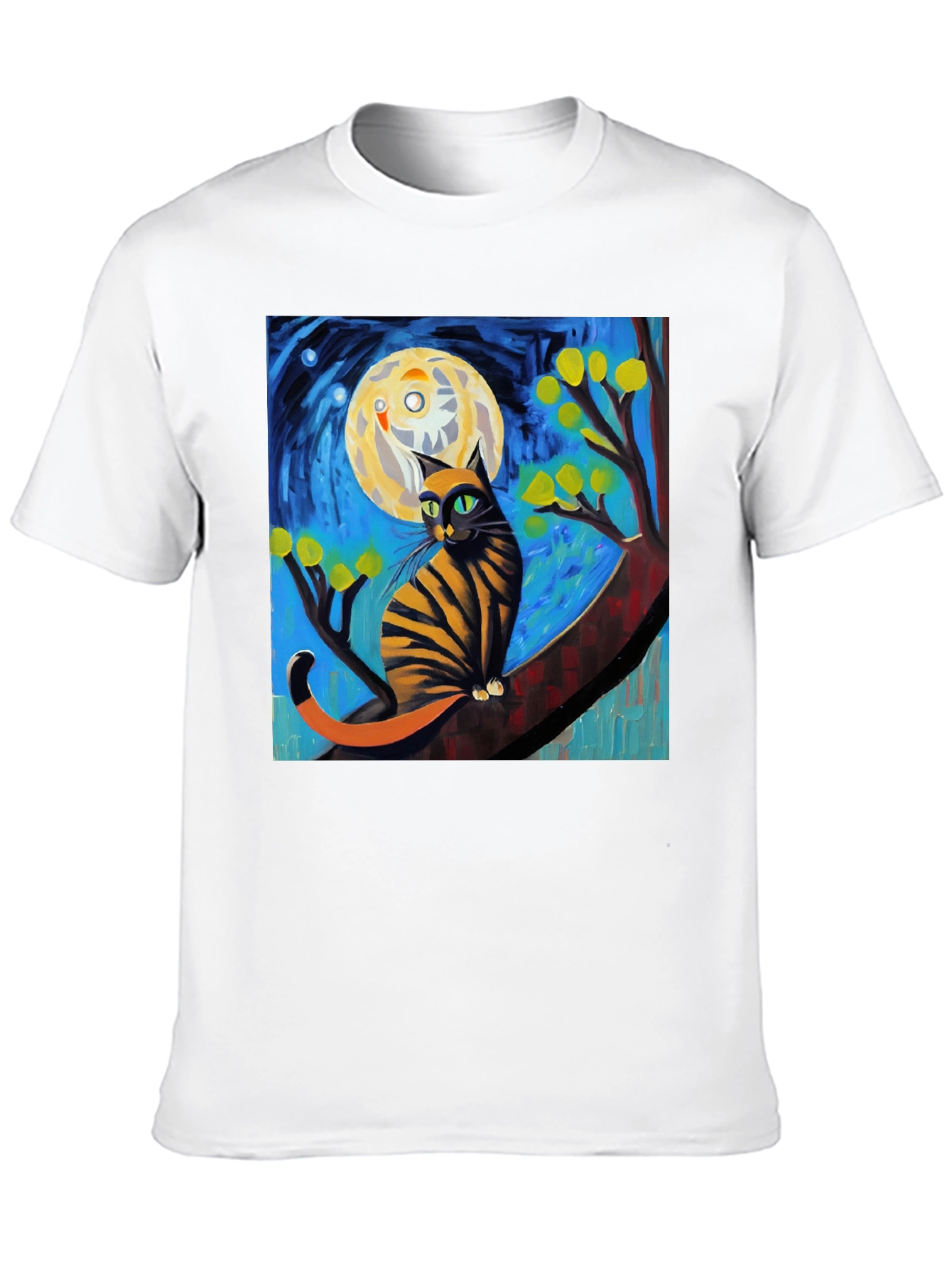 Starry Night Cat T-Shirt - Unique Art Tee