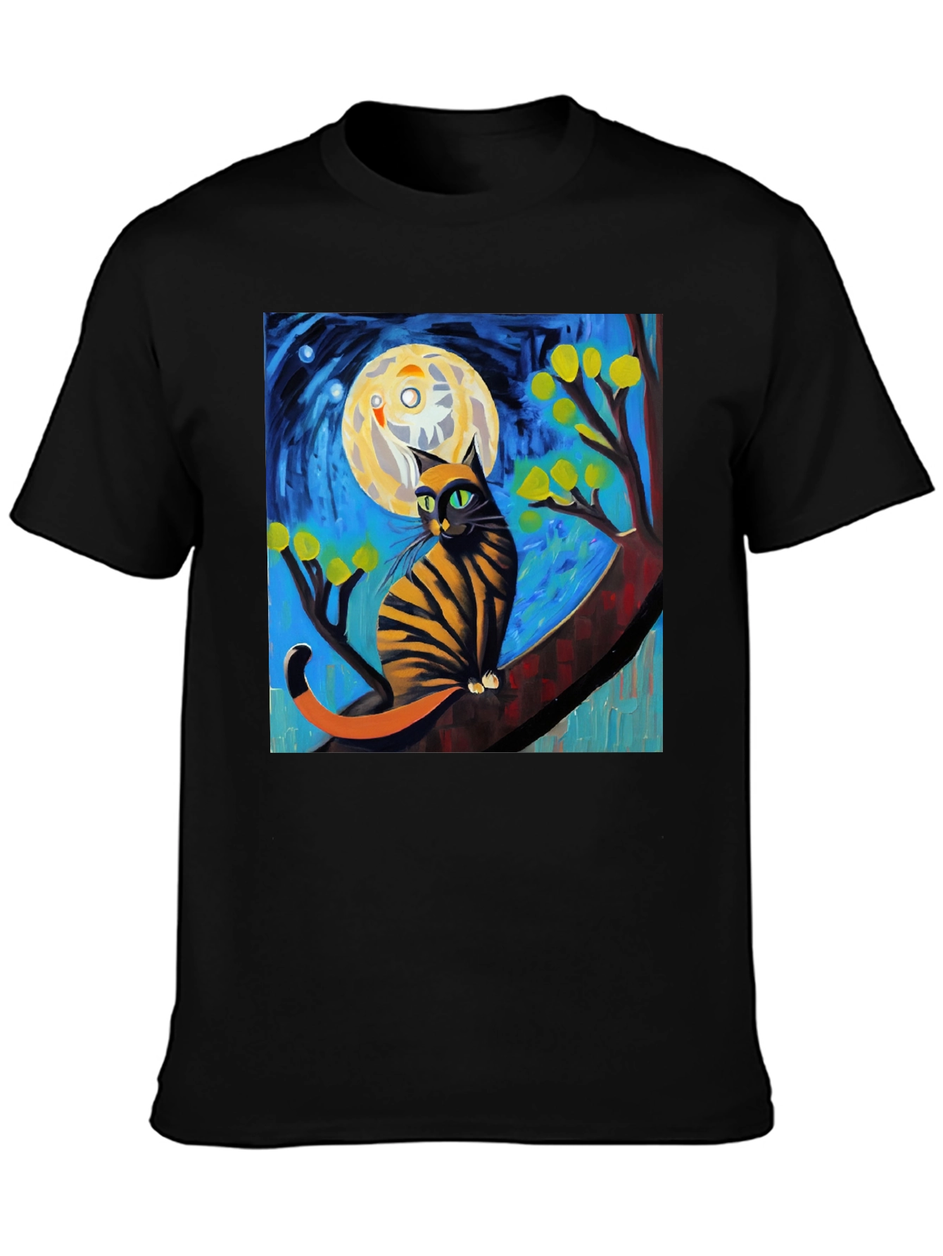 Starry Night Cat T-Shirt - Unique Art Tee