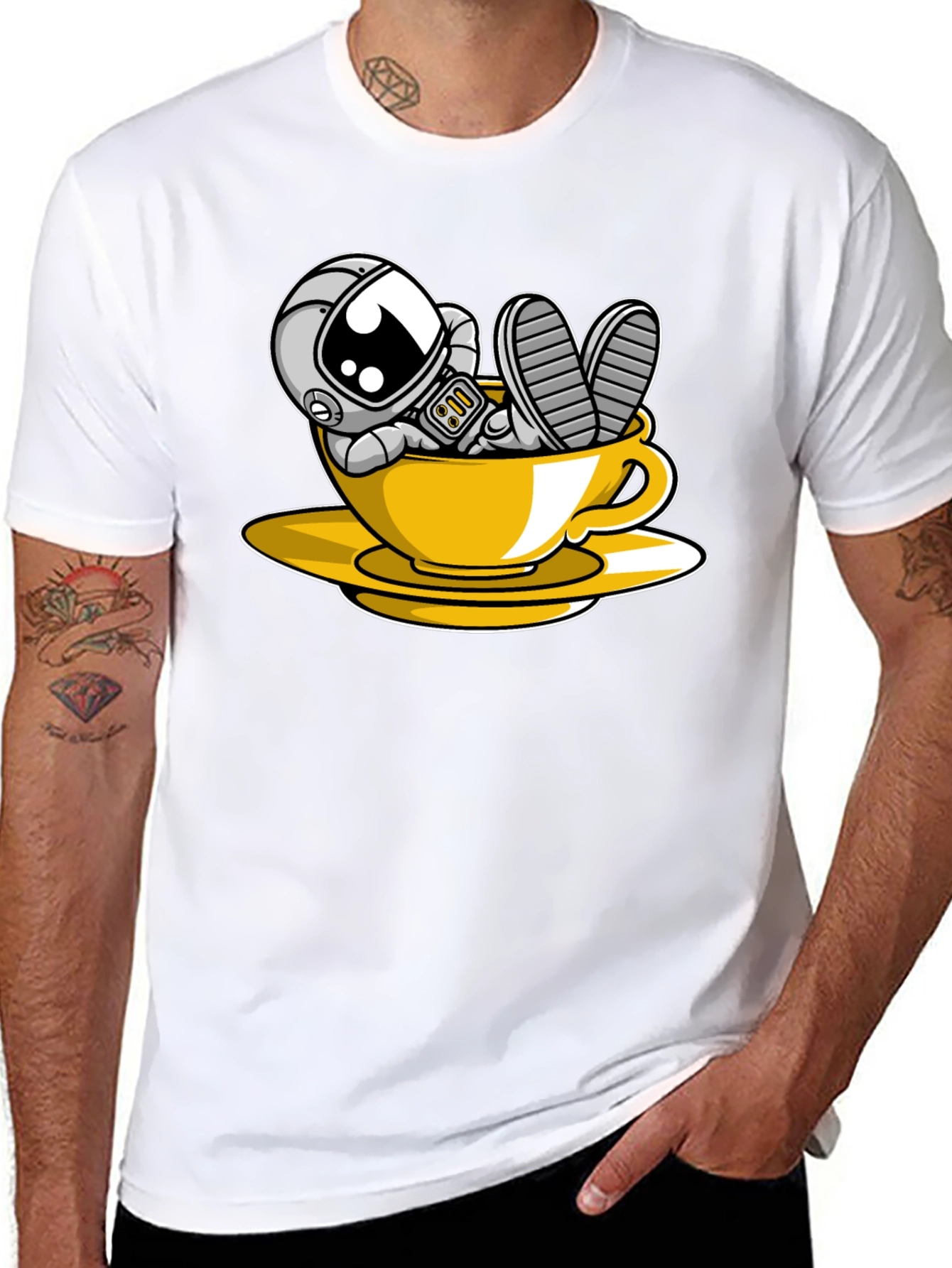 Astronaut in Teacup Graphic Black T-Shirt