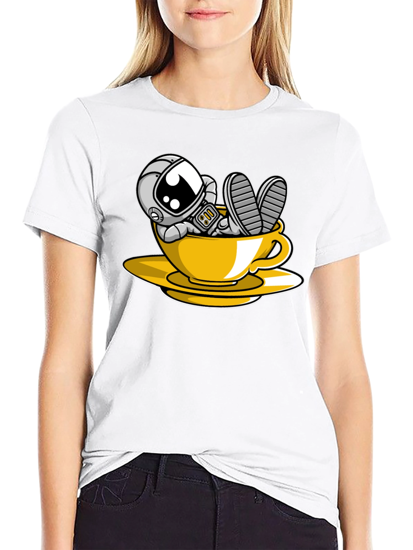 Astronaut in Teacup Graphic Black T-Shirt