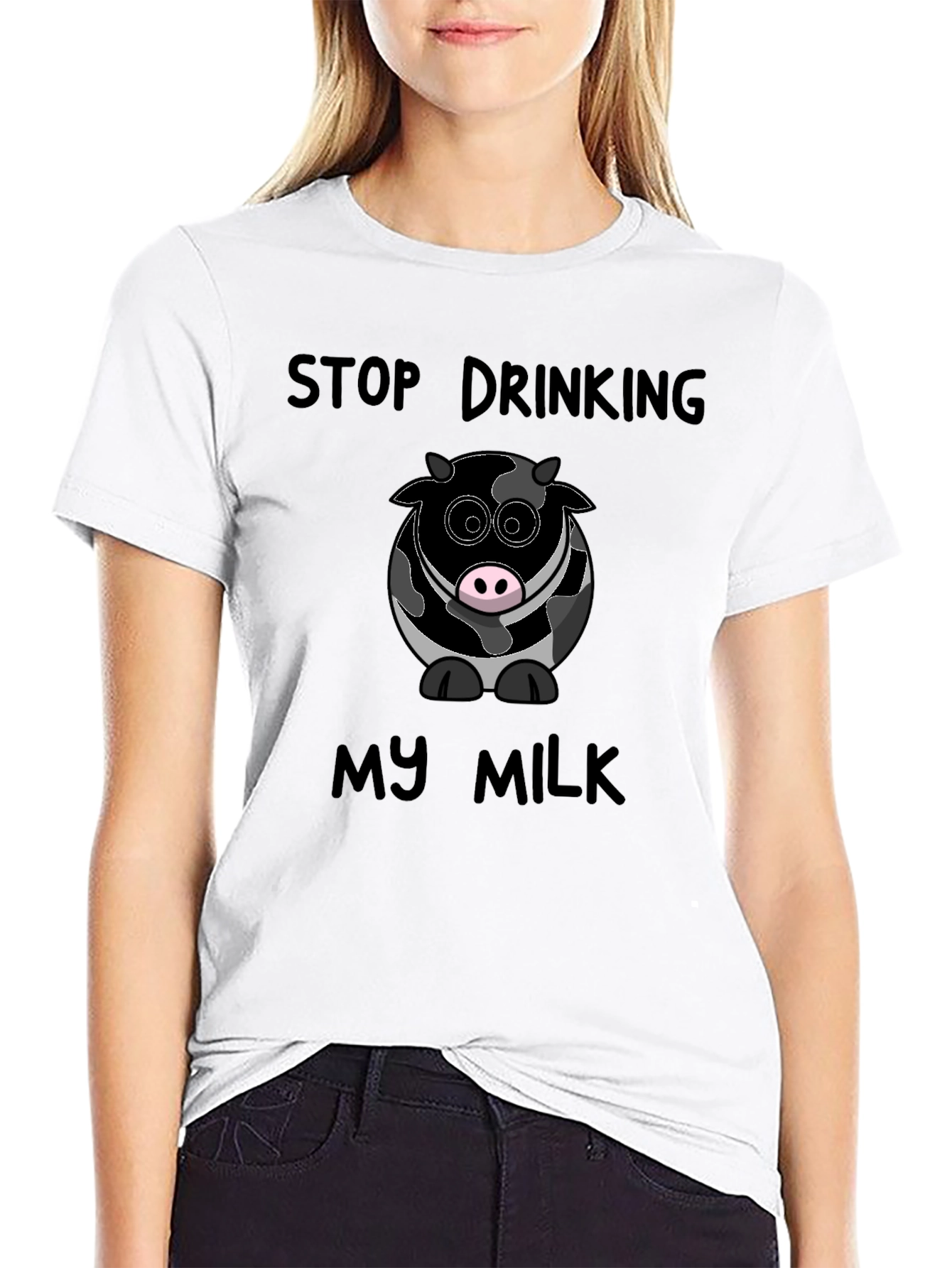 Stop Drinking My Milk Funny Cow Graphic T-Shirt