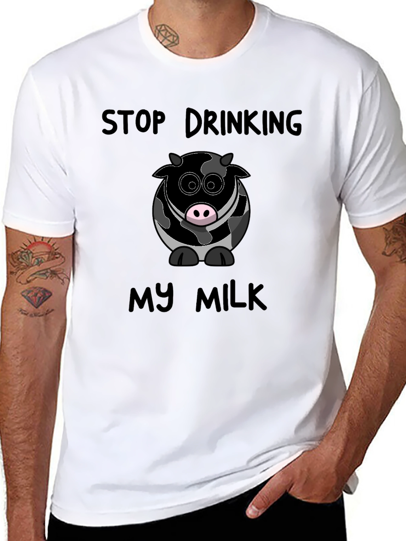 Stop Drinking My Milk Funny Cow Graphic T-Shirt