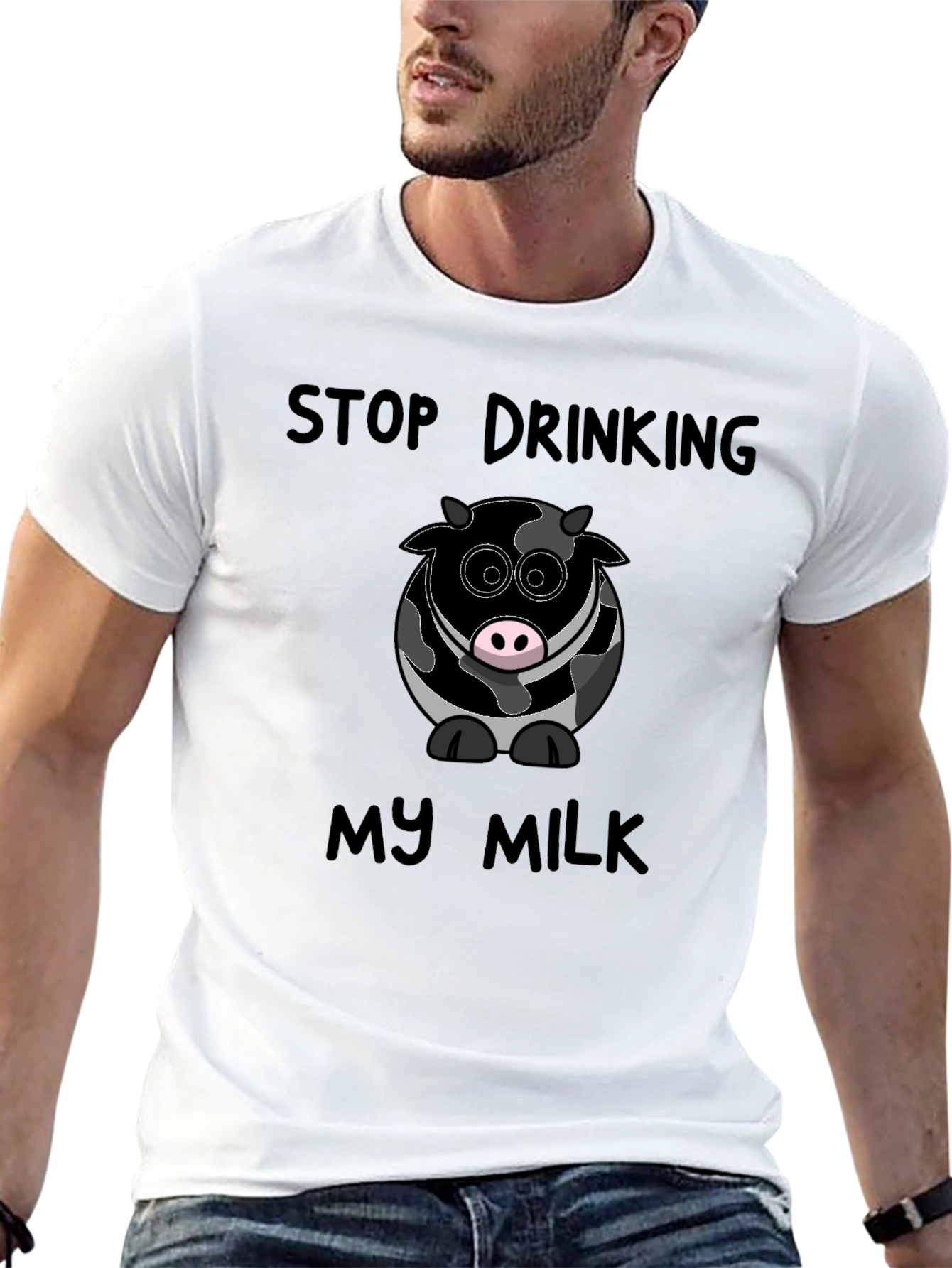 Stop Drinking My Milk Funny Cow Graphic T-Shirt