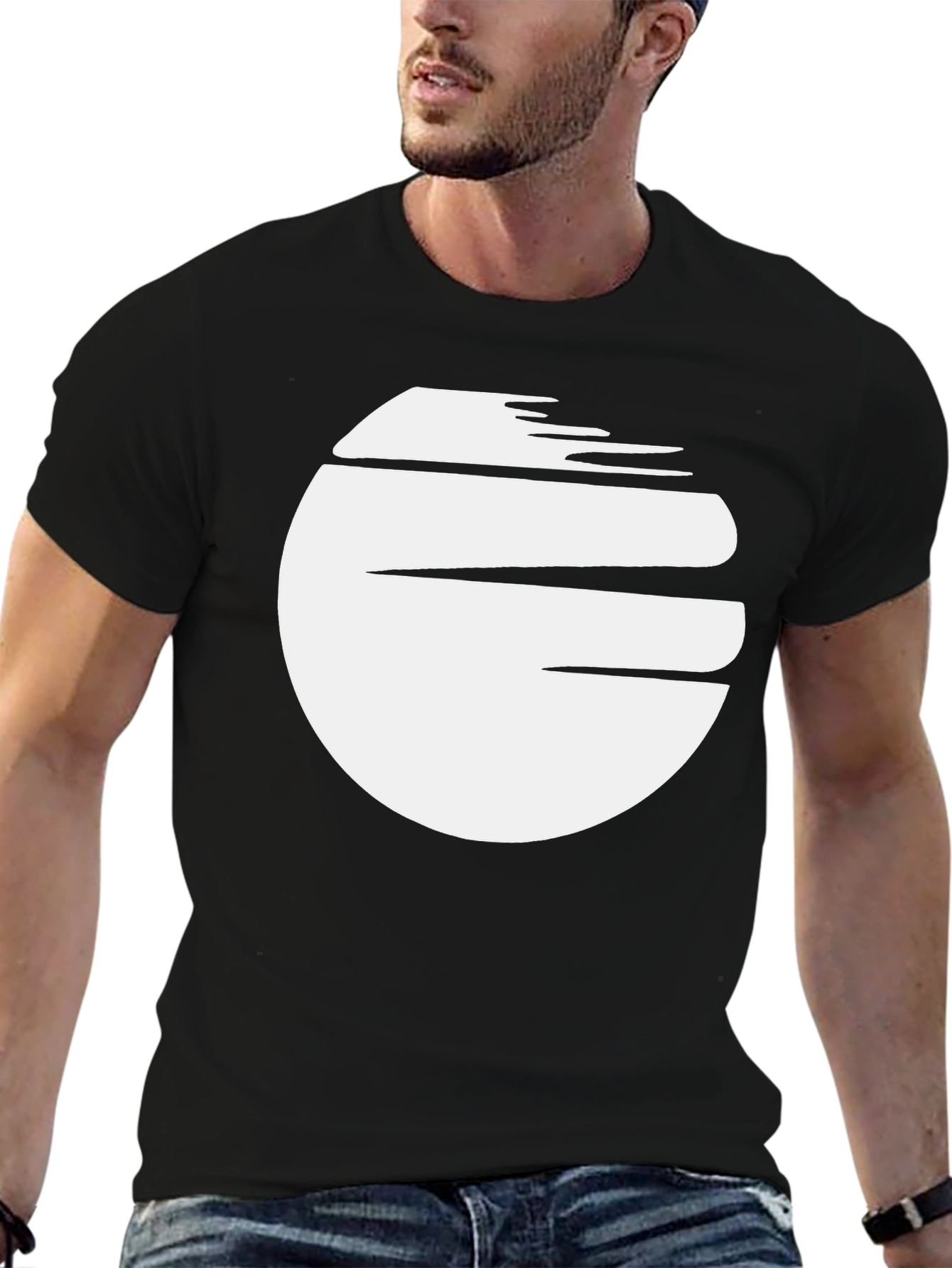 Abstract White Circle Graphic Black T-Shirt