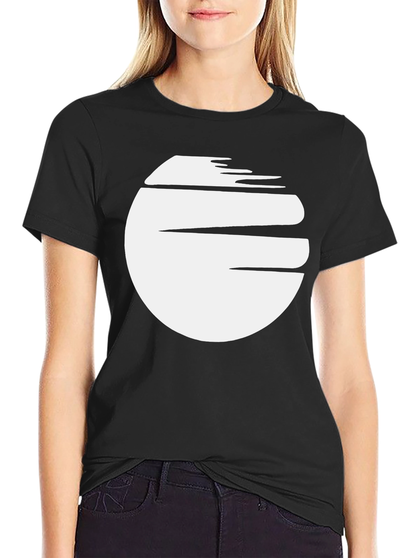 Abstract White Circle Graphic Black T-Shirt