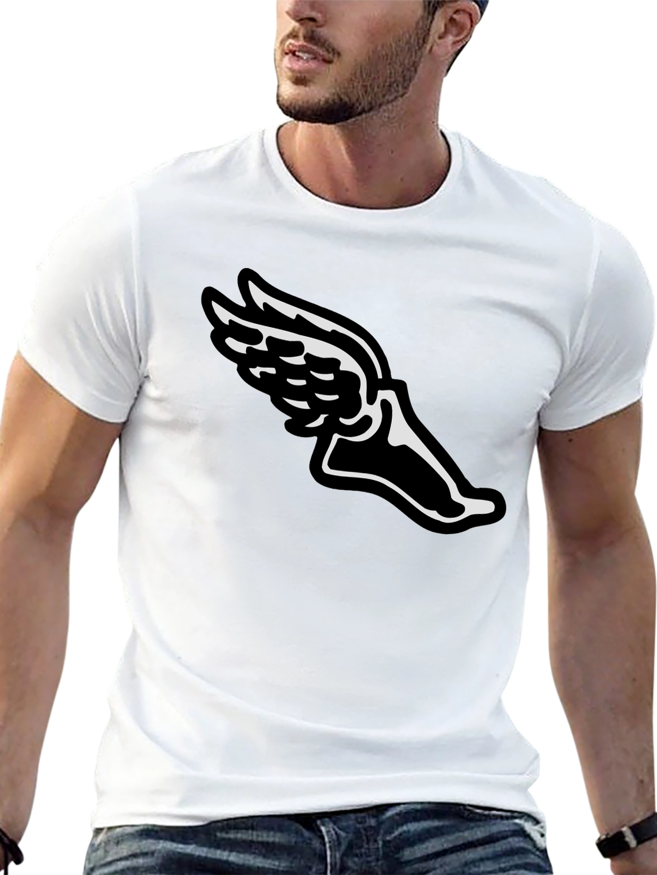 Winged Foot Graphic Tee - Black Cotton T-Shirt