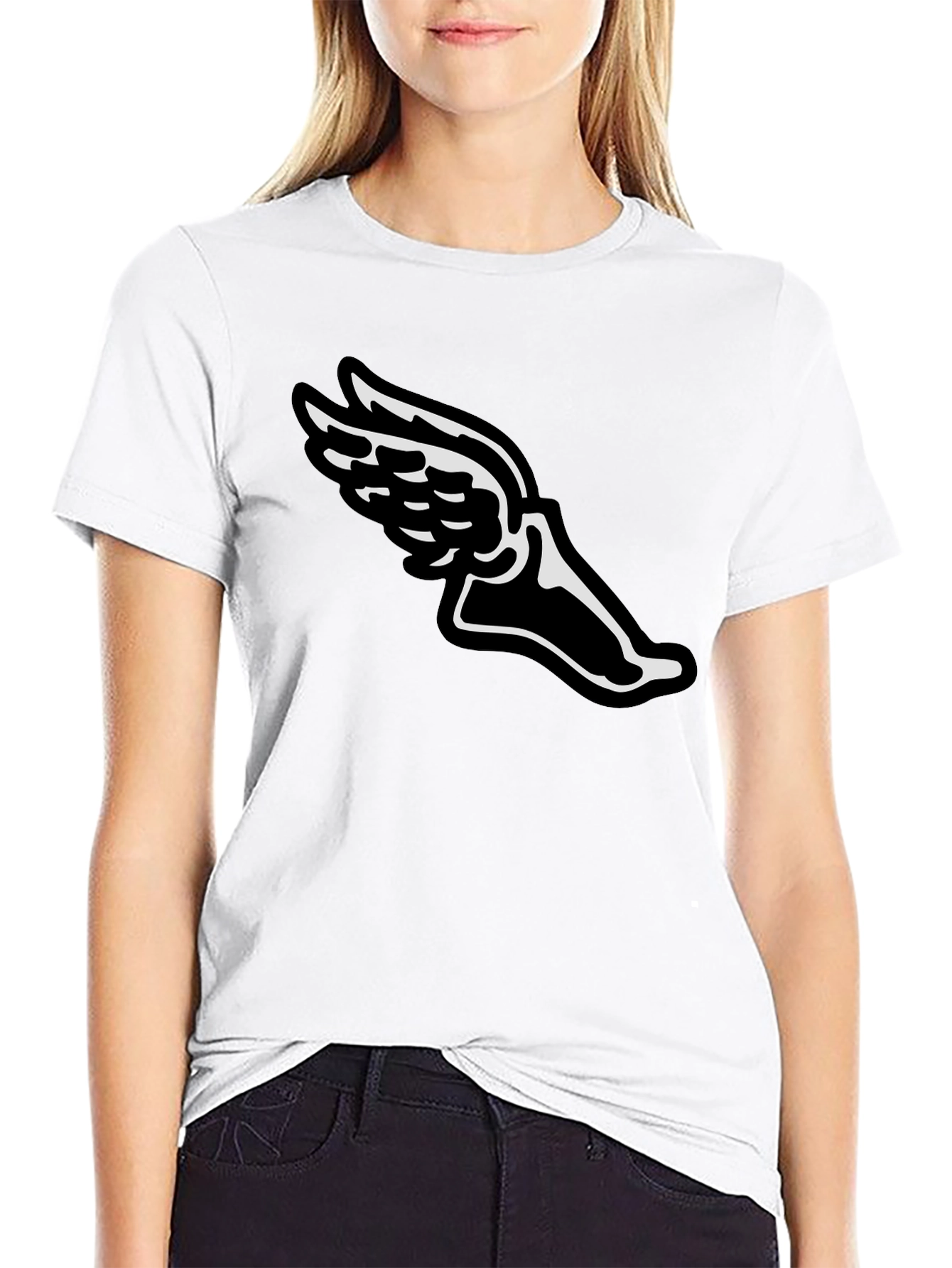 Winged Foot Graphic Tee - Black Cotton T-Shirt