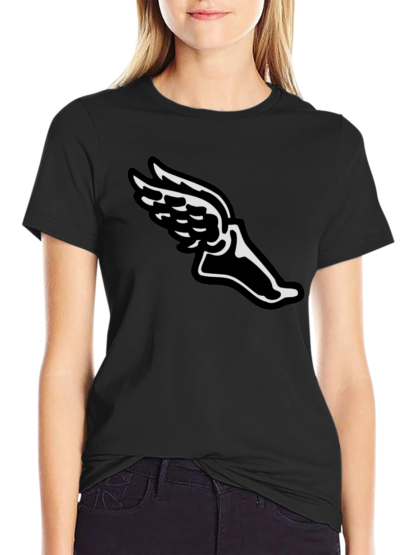 Winged Foot Graphic Tee - Black Cotton T-Shirt