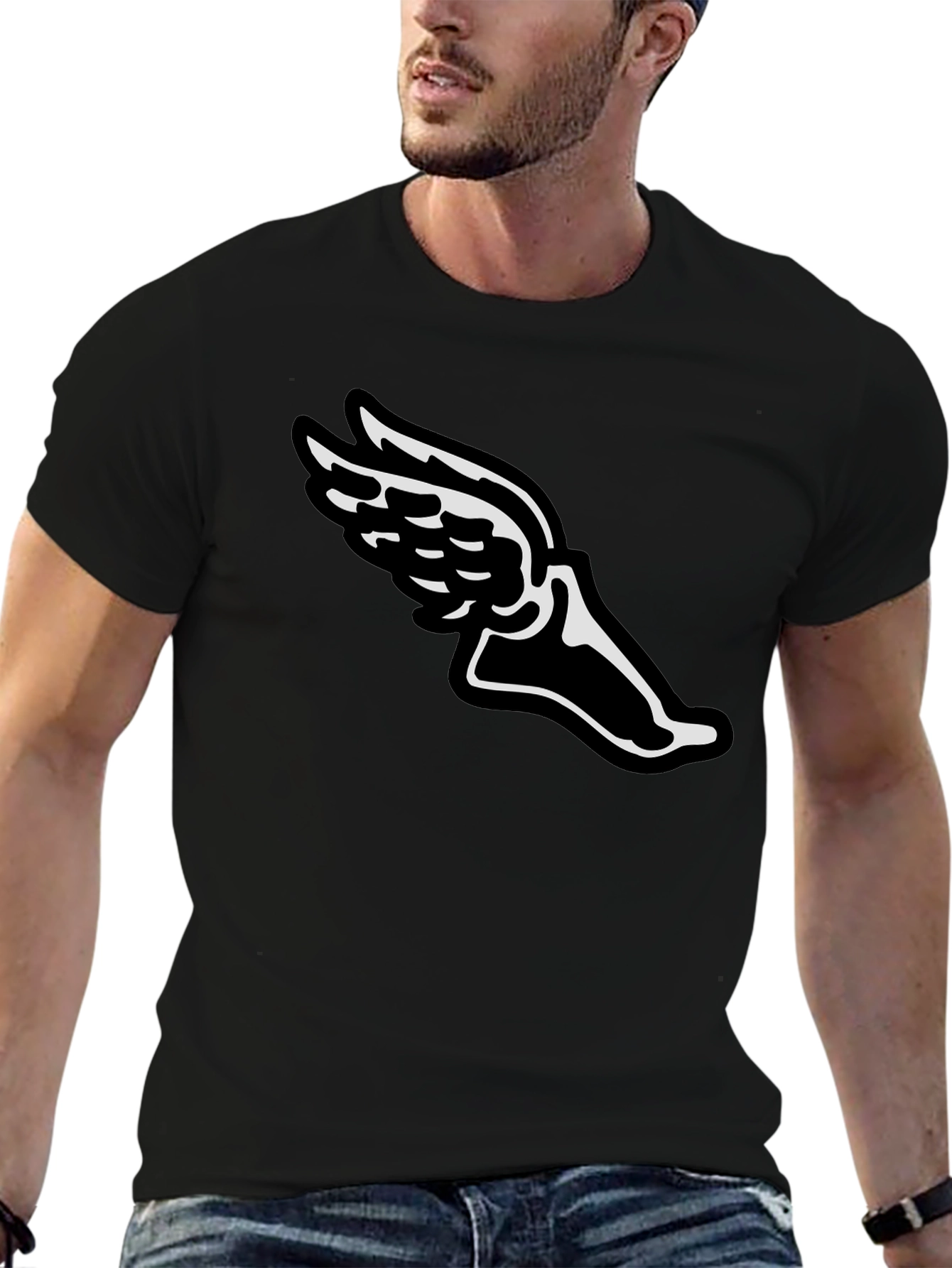 Winged Foot Graphic Tee - Black Cotton T-Shirt