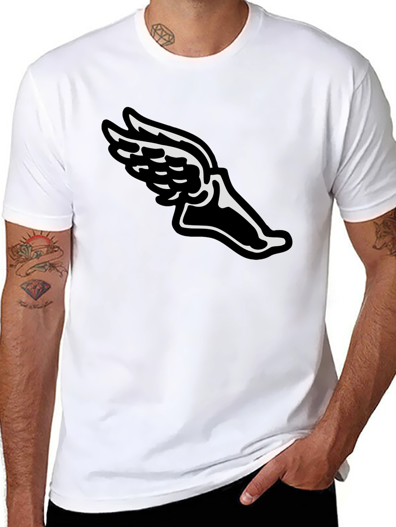 Winged Foot Graphic Tee - Black Cotton T-Shirt