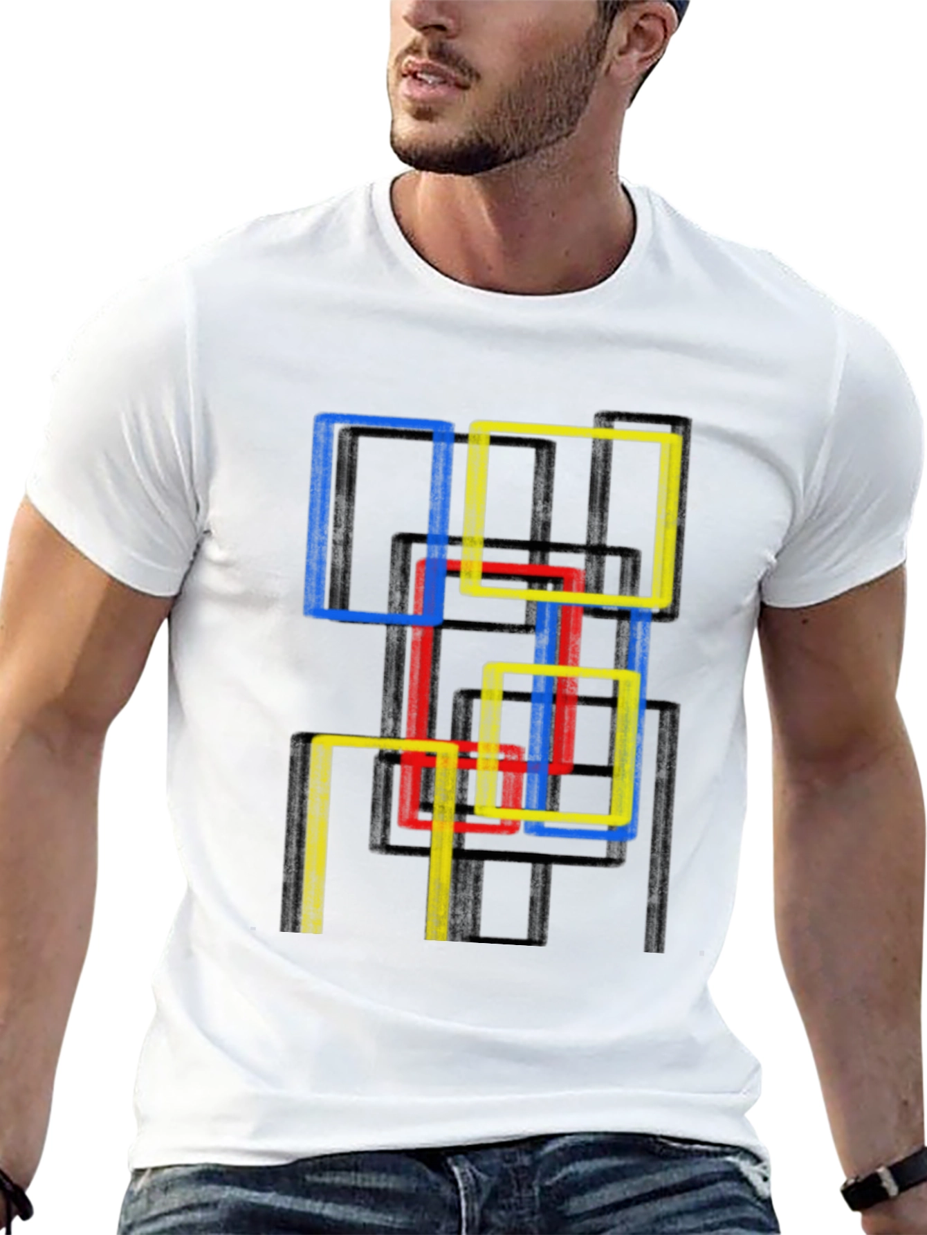 Abstract Geometric Squares Graphic Tee - Modern Art Shirt