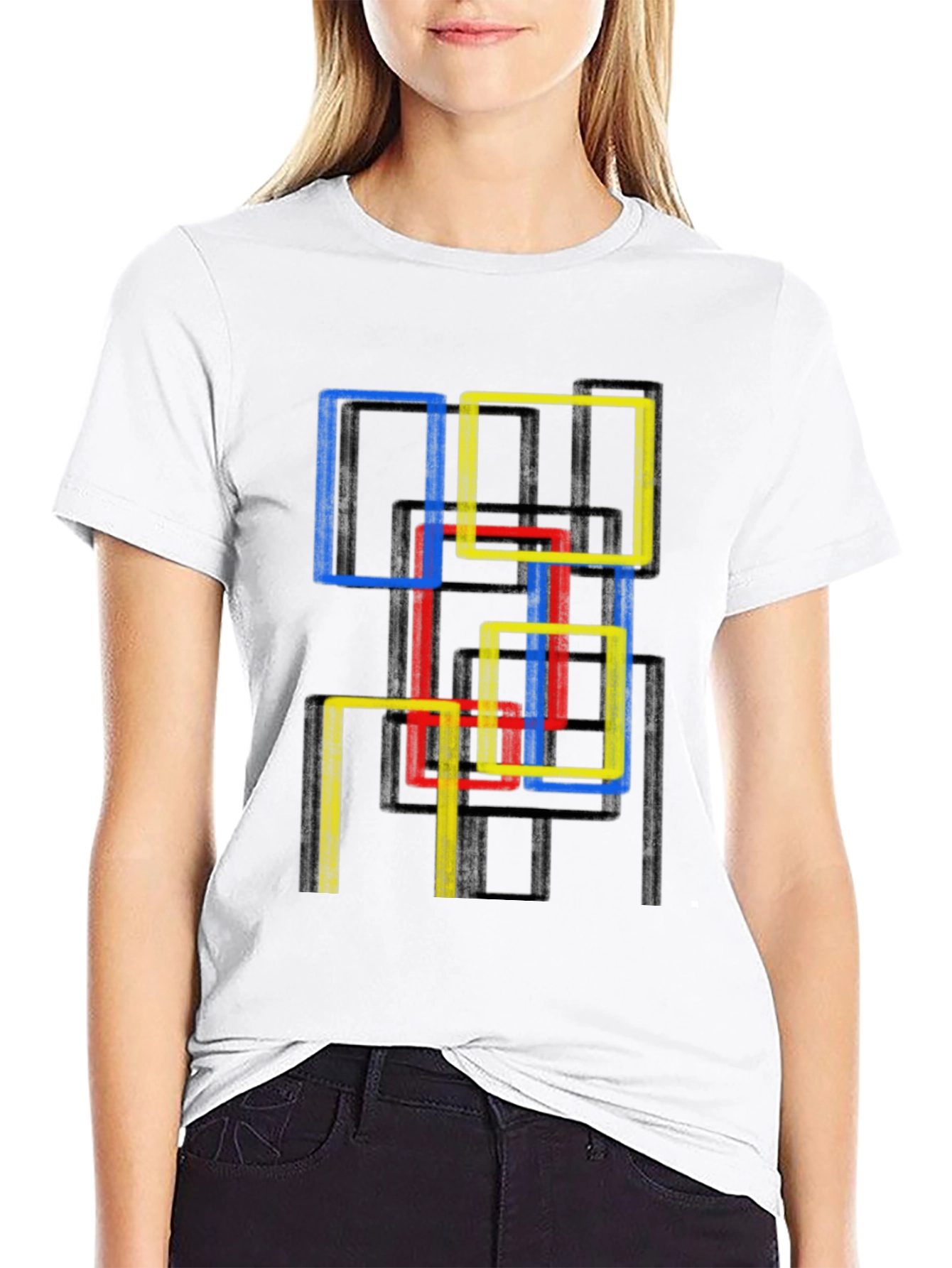 Abstract Geometric Squares Graphic Tee - Modern Art Shirt