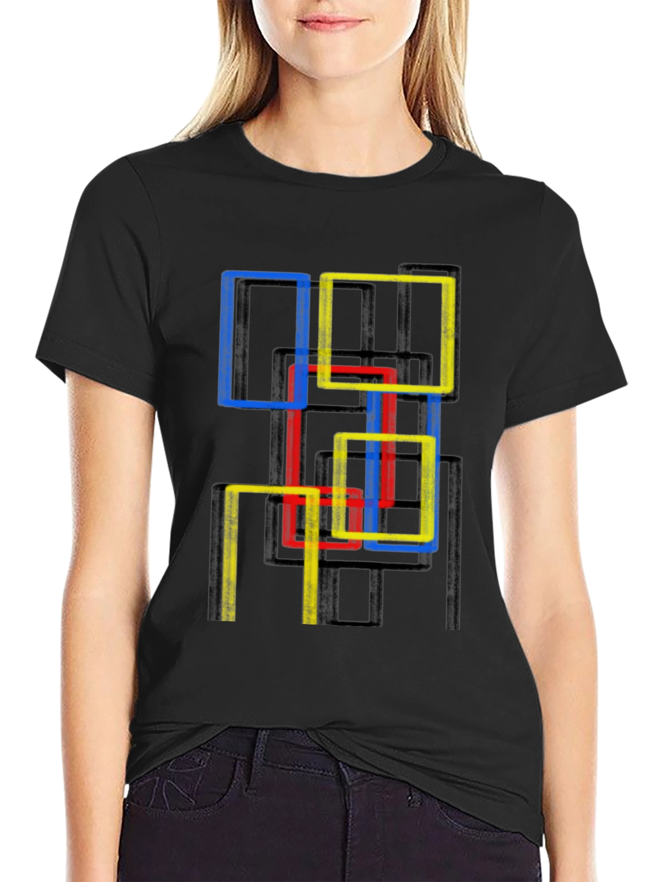 Abstract Geometric Squares Graphic Tee - Modern Art Shirt