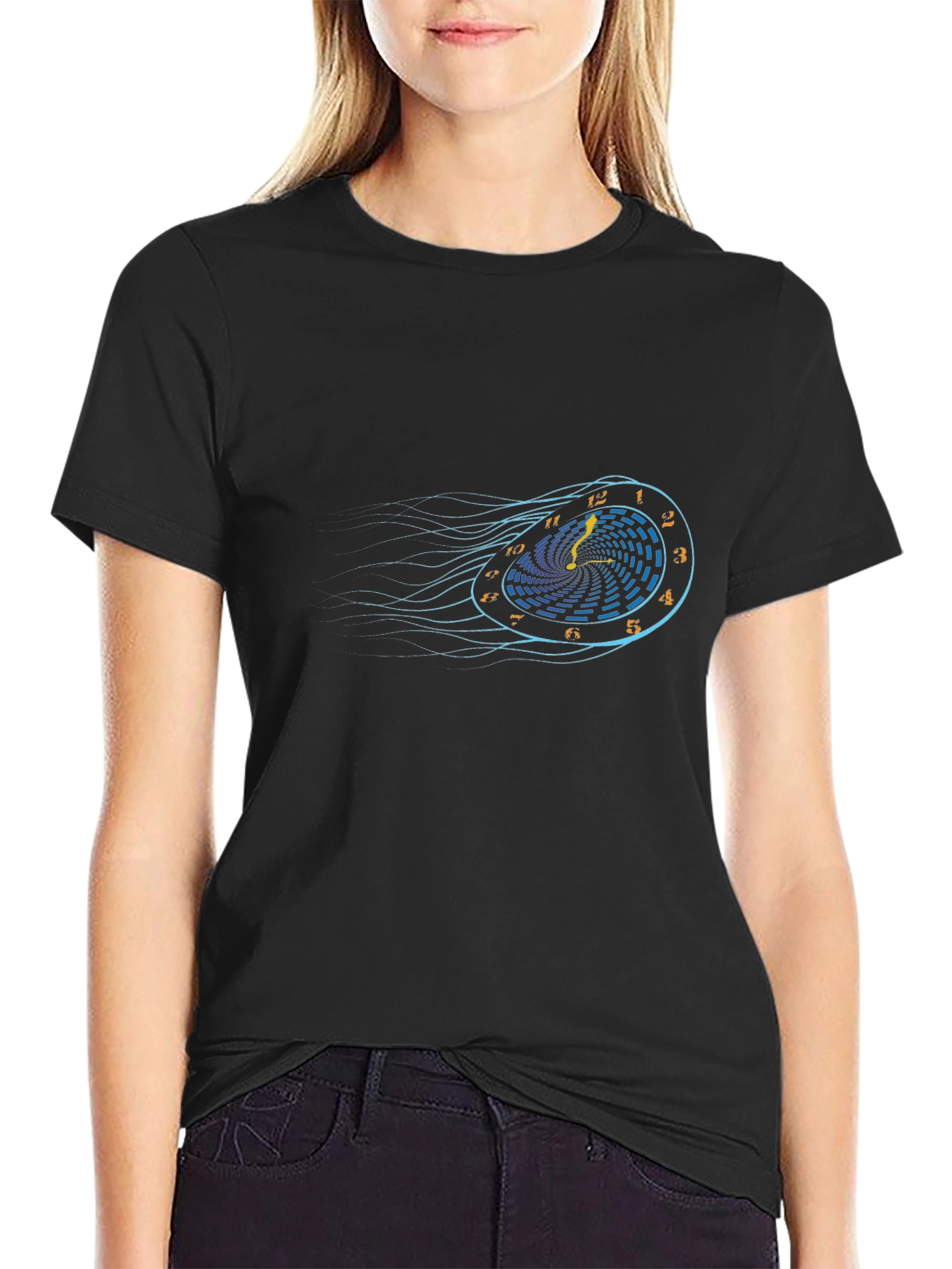 Time Warp Black T-Shirt - Retro Clock Design