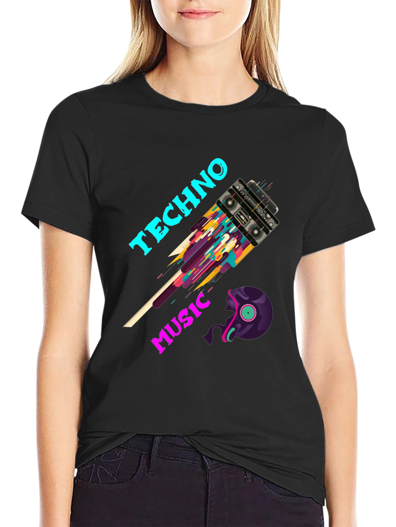 Techno Music T-Shirt - Boombox & Vinyl Graphic Tee