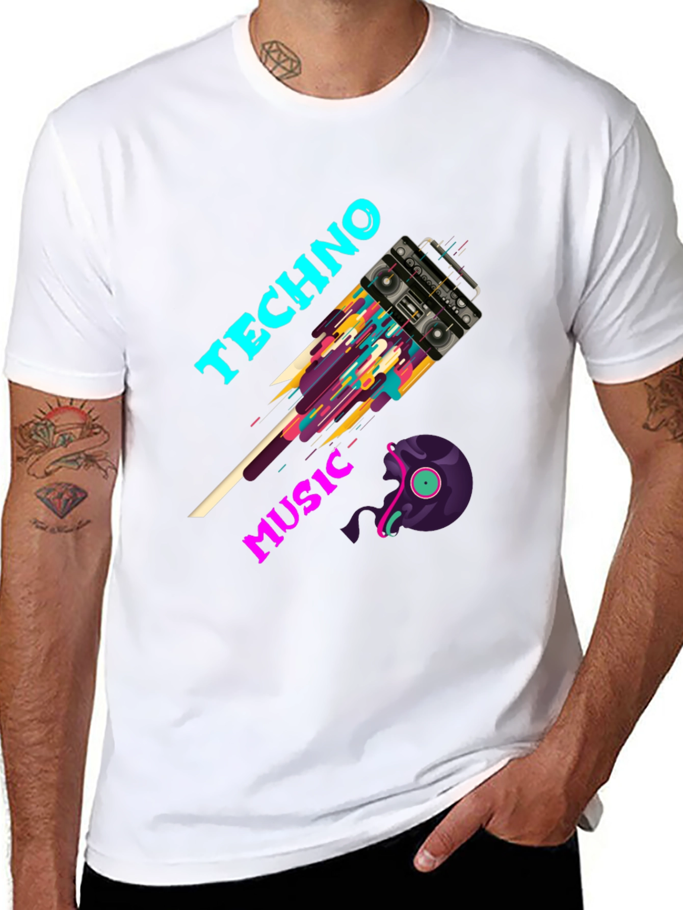 Techno Music T-Shirt - Boombox & Vinyl Graphic Tee