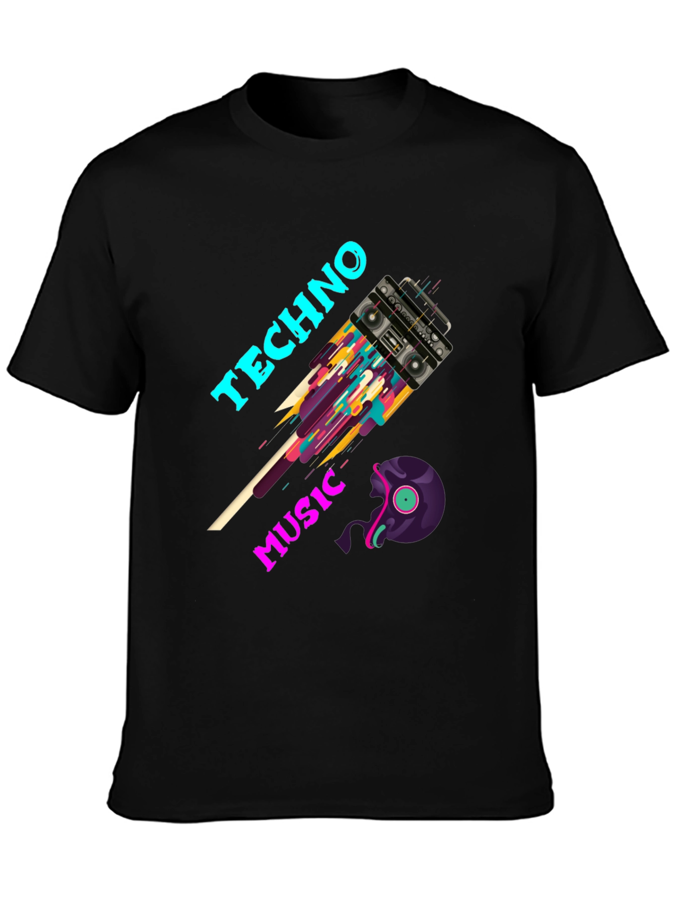 Techno Music T-Shirt - Boombox & Vinyl Graphic Tee